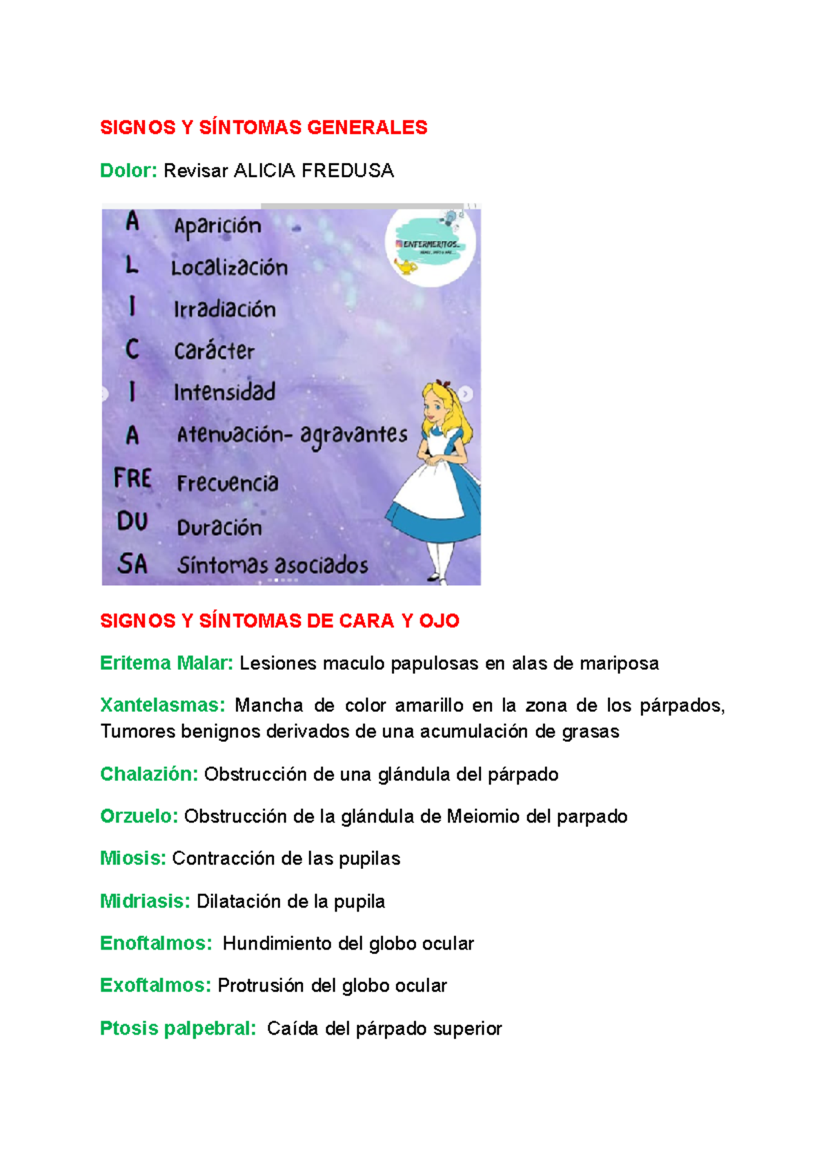 Signos Y Síntomas - SIGNOS Y SÍNTOMAS GENERALES Dolor: Revisar ALICIA ...