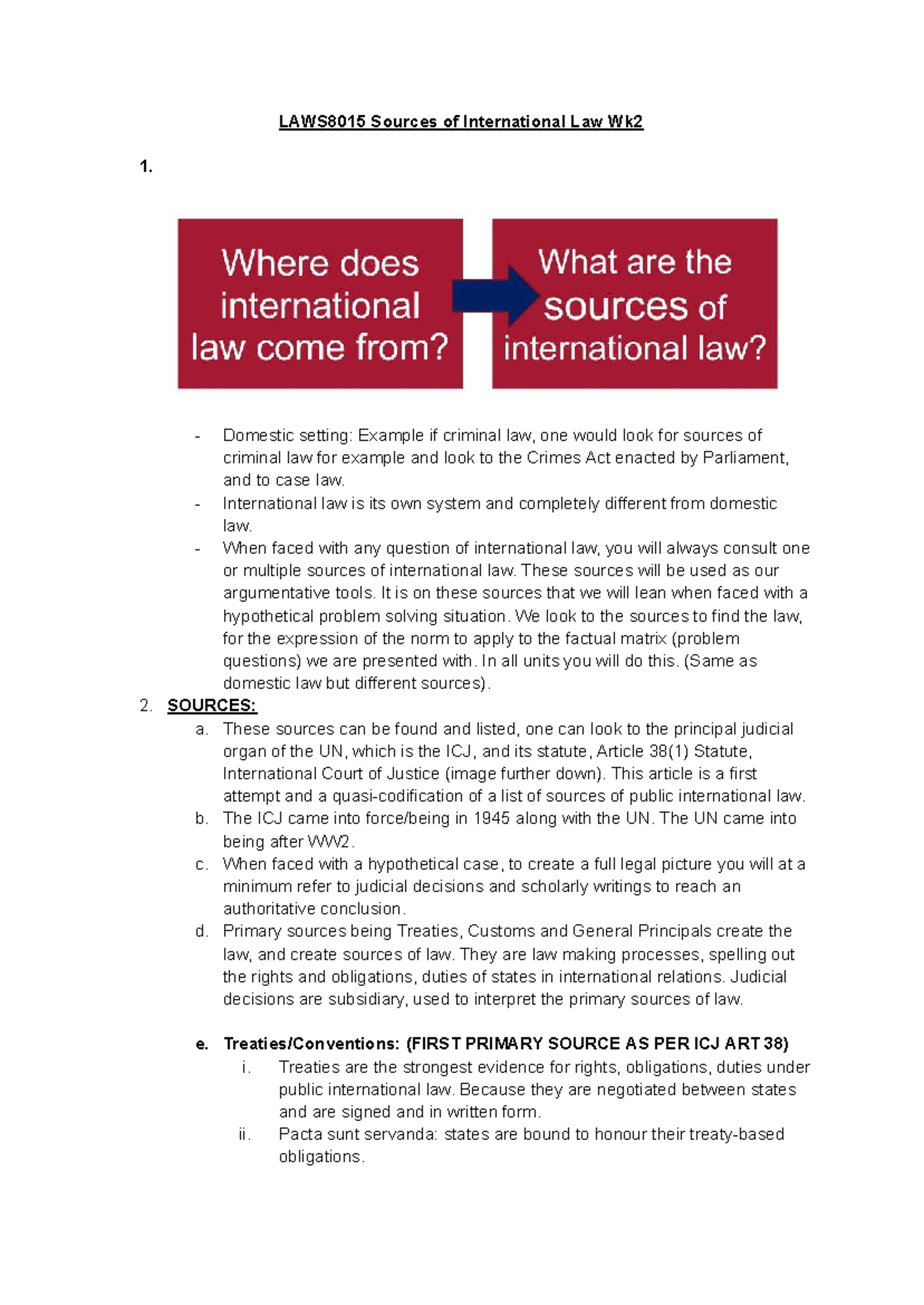 LAWS8015 Week 2: Understanding Sources of International Law - Studocu