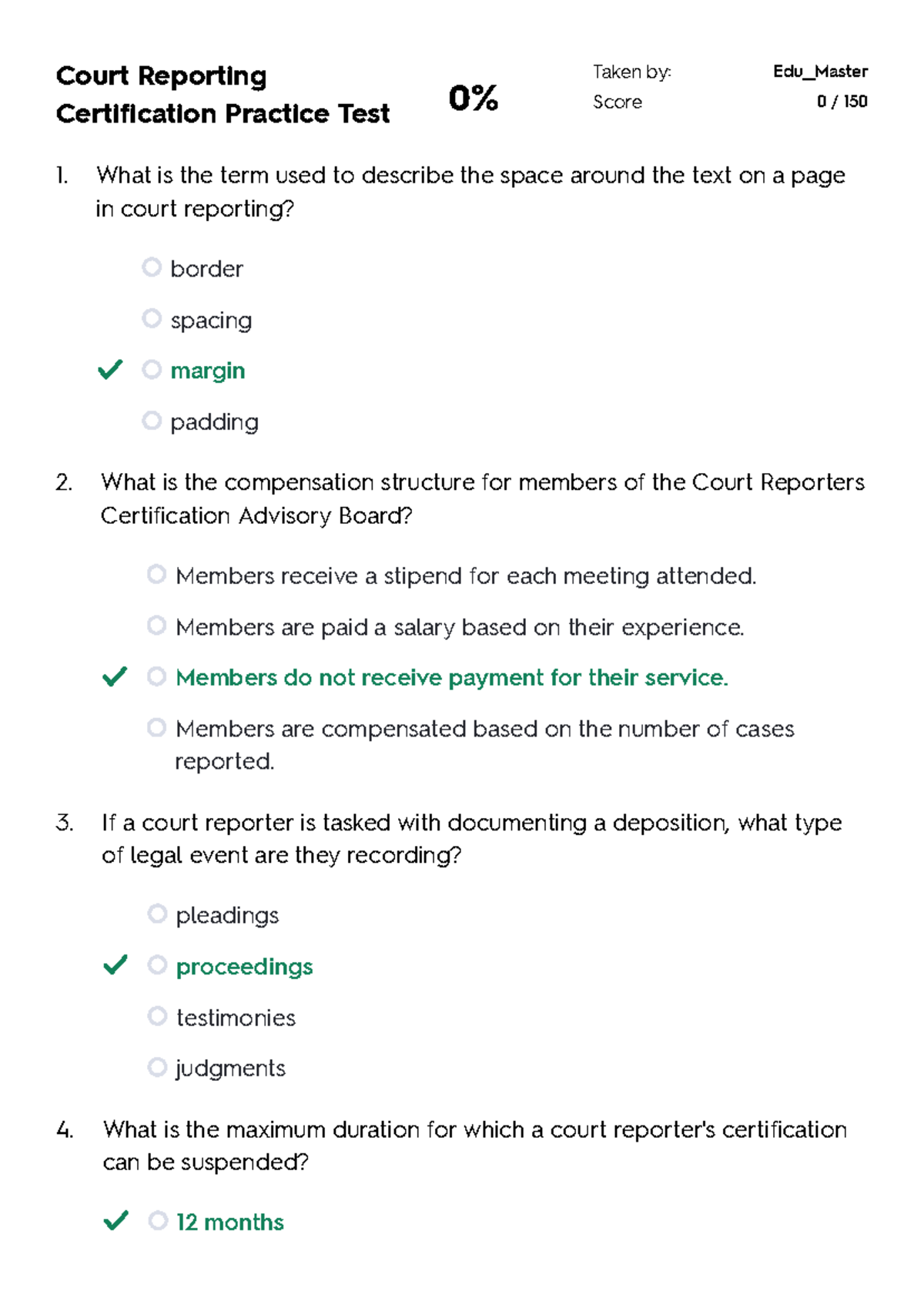 Court Reporting Certification Practice Test 1 - Results and Insights ...
