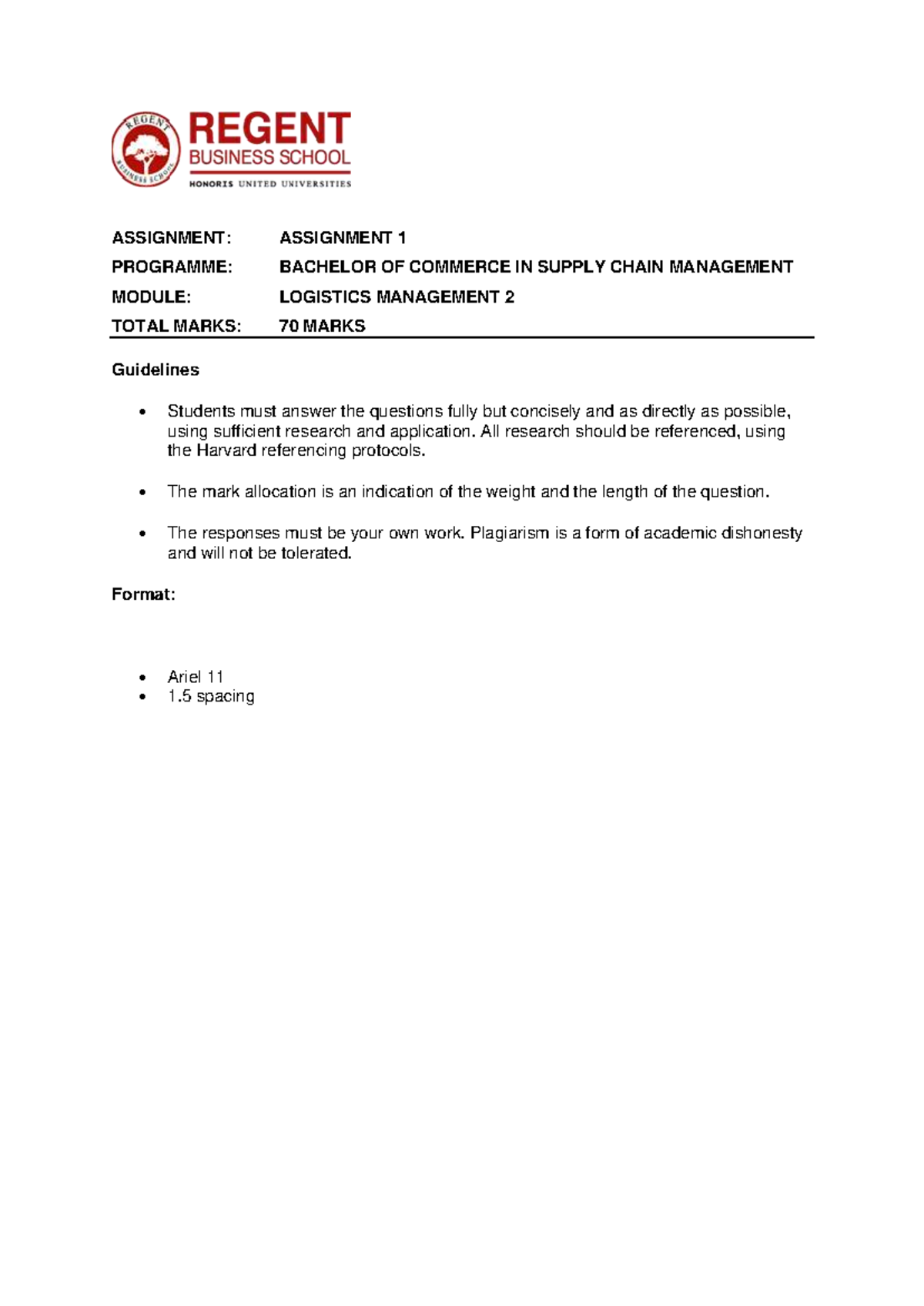 BComSC - Logistics Management 2 - Assignment 1 Guidelines & Case Study ...