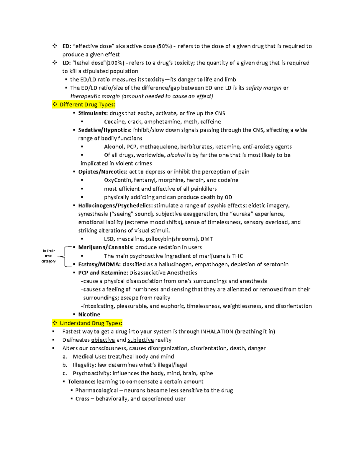 ED 101: Exam 1 Study Guide on Drug Types and Effects - Studocu