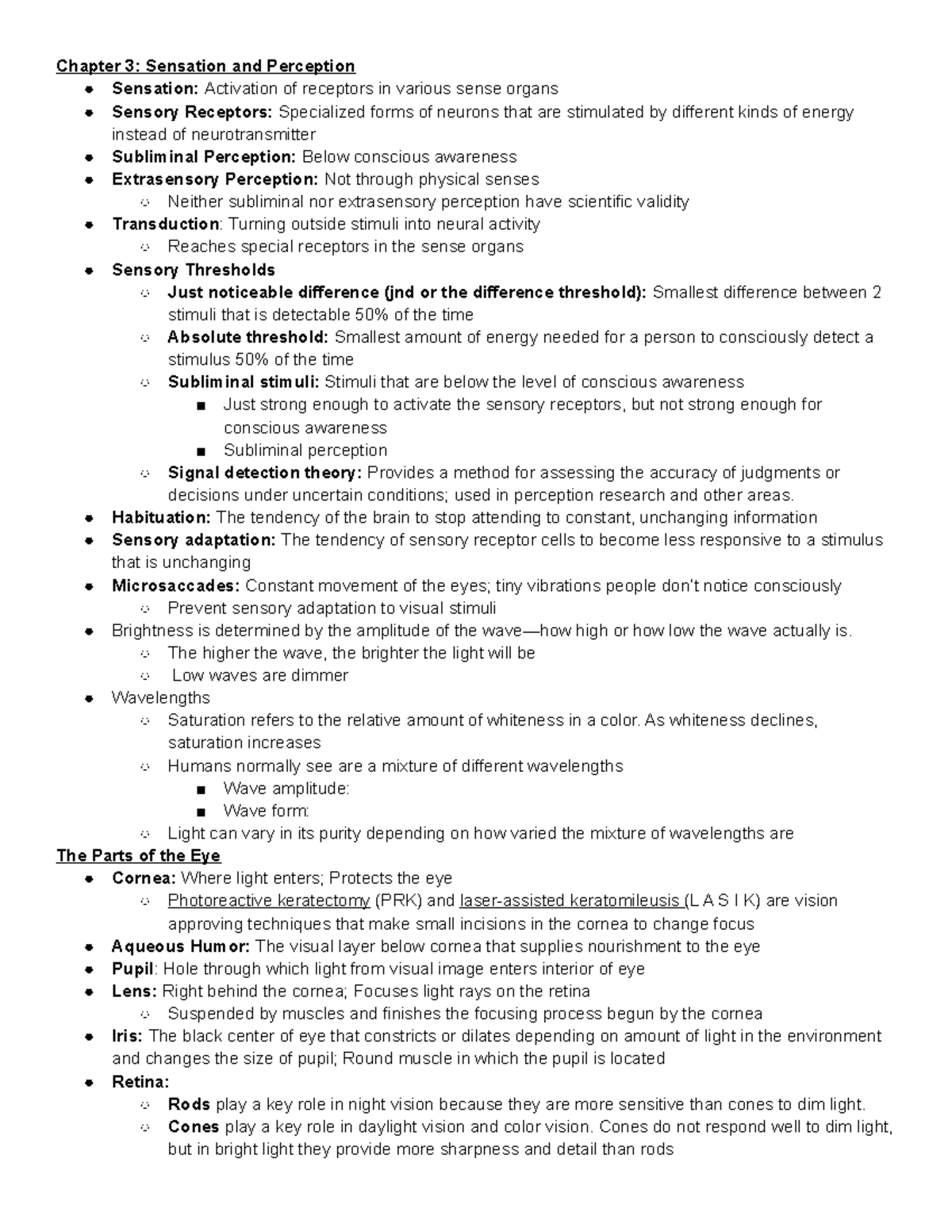 Chapter 3: Sensation and Perception Insights and Key Concepts - Studocu
