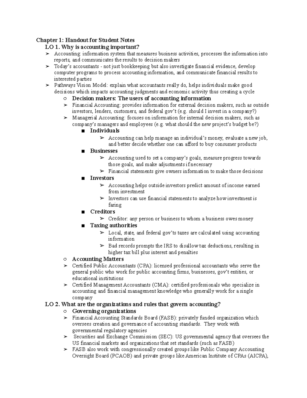 Accounting 101: Chapter 1 Outline and Key Concepts Overview - Studocu