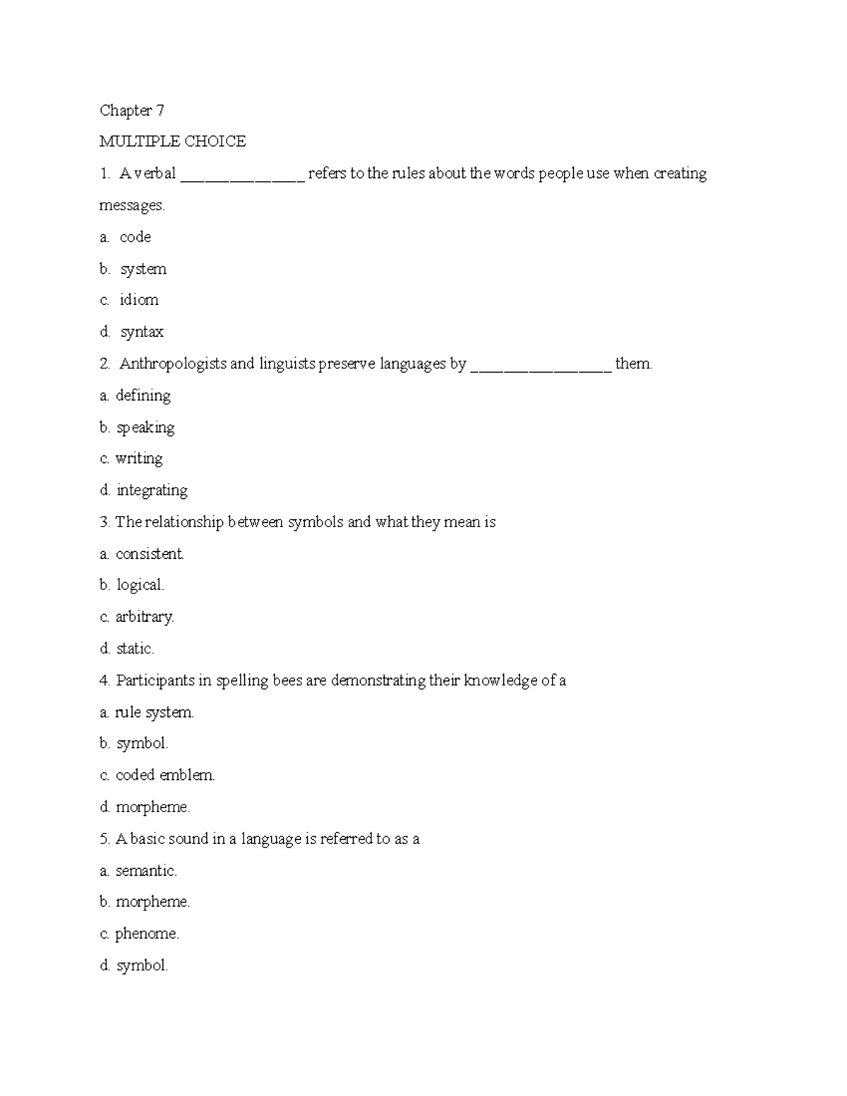 Chapter 7 - Multiple Choice Questions on Language Concepts - Studocu