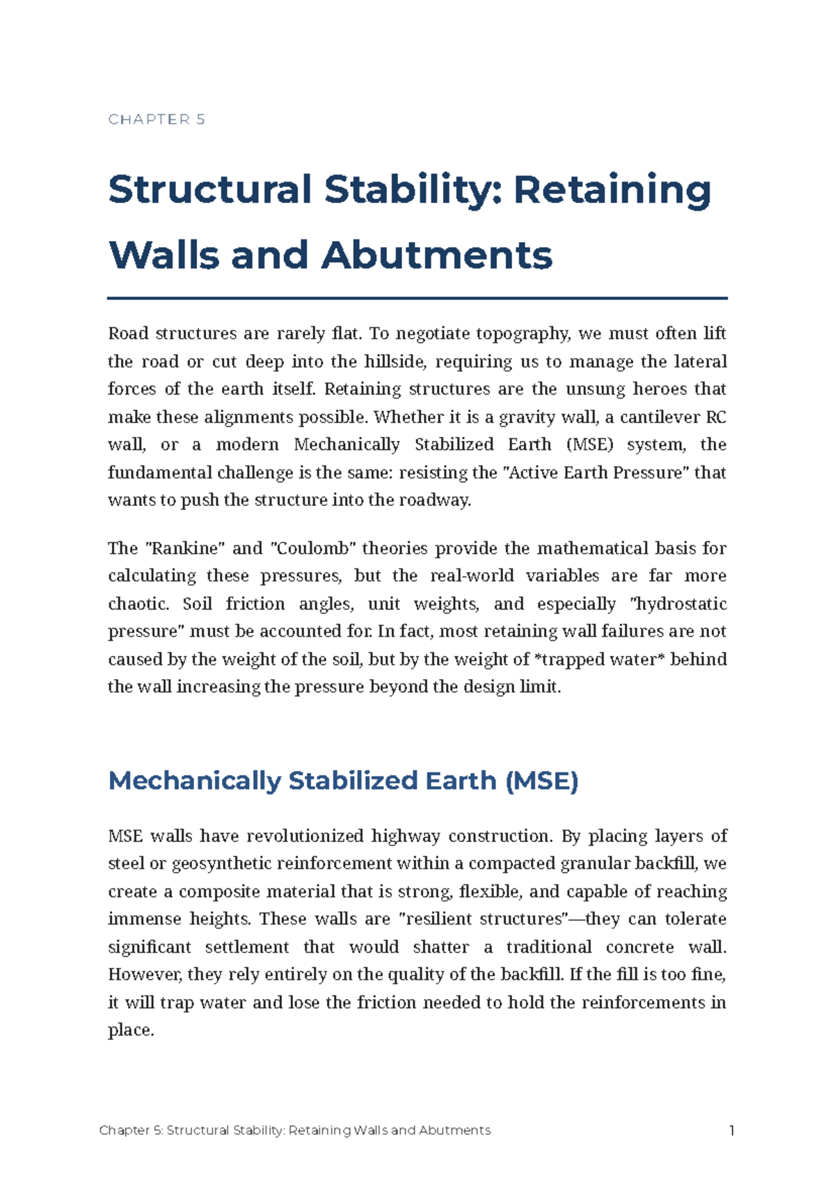 Chapter 05: Structural Stability of Retaining Walls and Abutments - Studocu