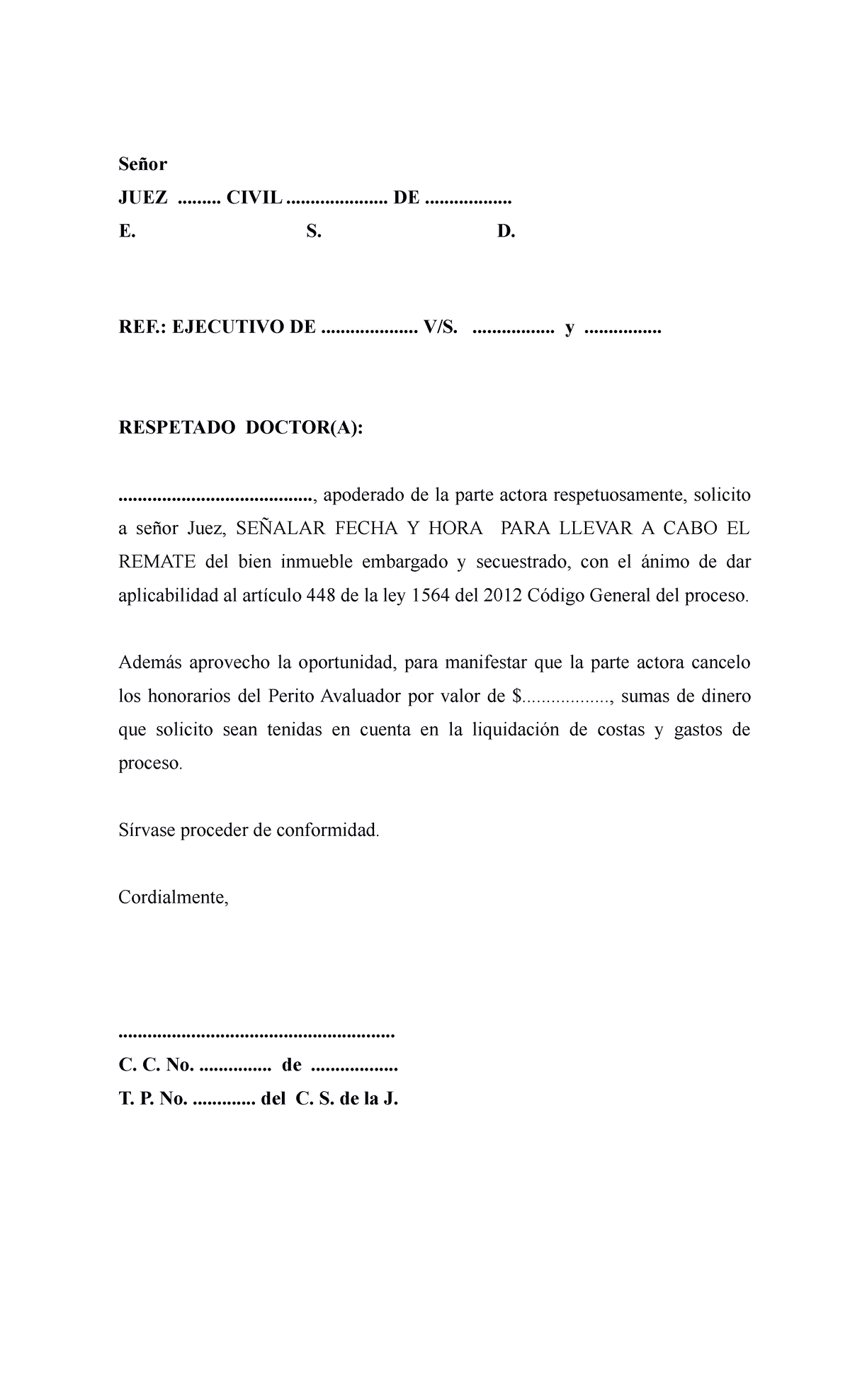Solicitud de Fecha para Remate - Ejecución Civil 2012 - Document Preview