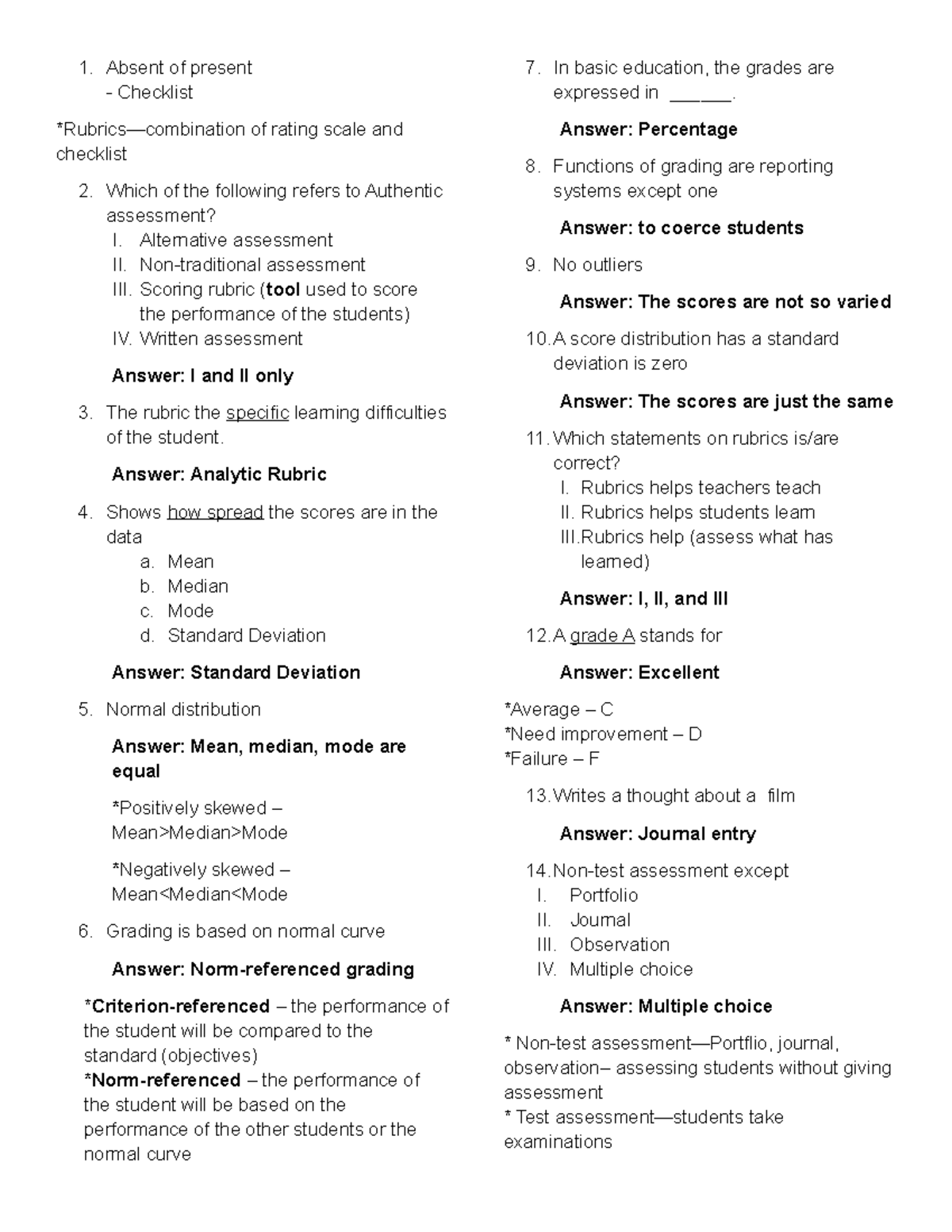 Assessment in Learning 2: Checklist, Rubrics, and Grading Insights ...