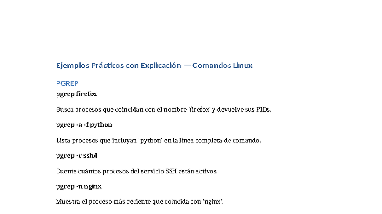 Ejemplos Prácticos de Comandos Linux: pgrep, pkill y pstree - Studocu