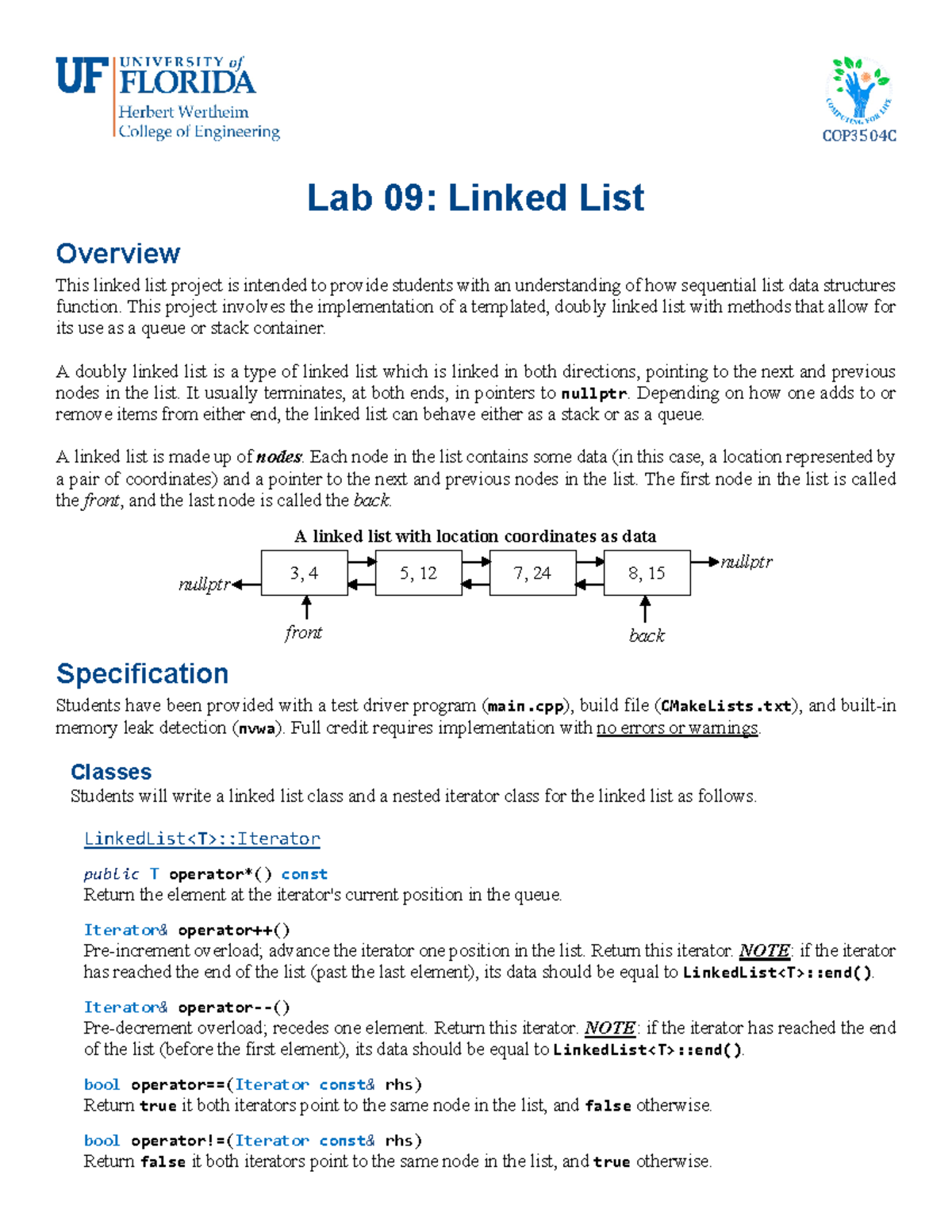 Lab 09 - Templated Doubly Linked List Implementation in COP3504C - Studocu