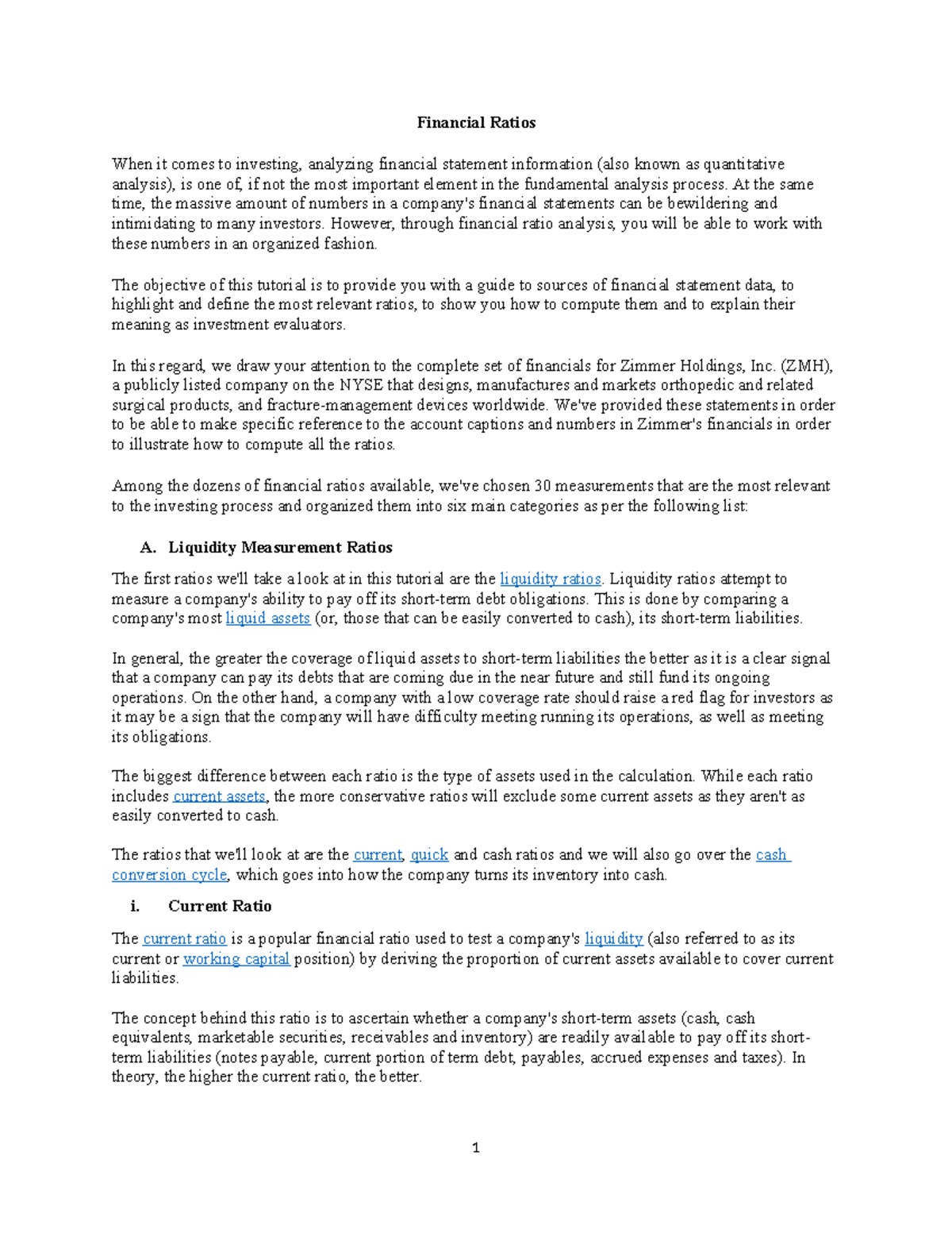 Financial Ratios Analysis Guide for Investment Evaluation - Studocu