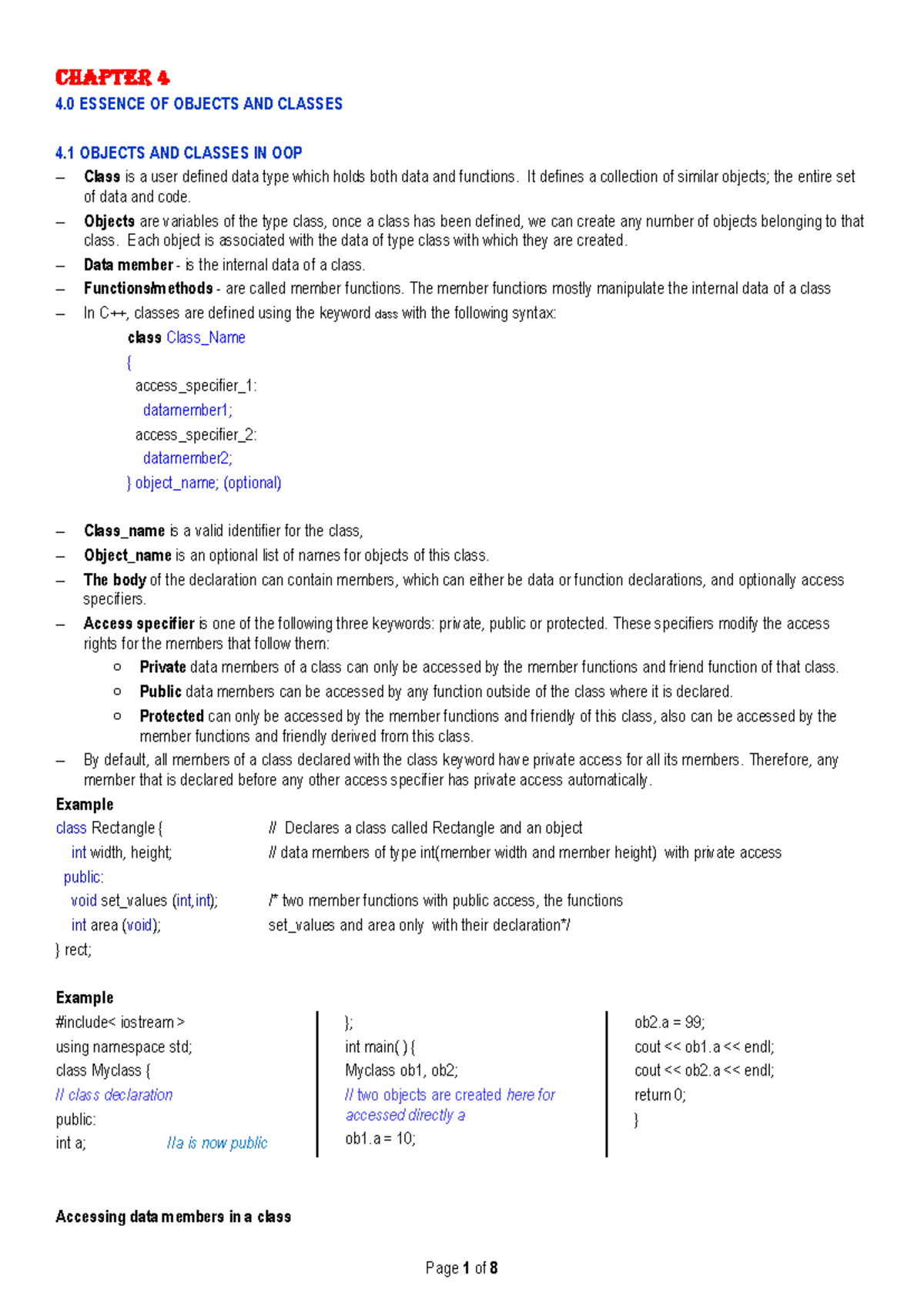 Chapter 4 OOP - "Excellent OOP notes! Clear, concise, and well ...