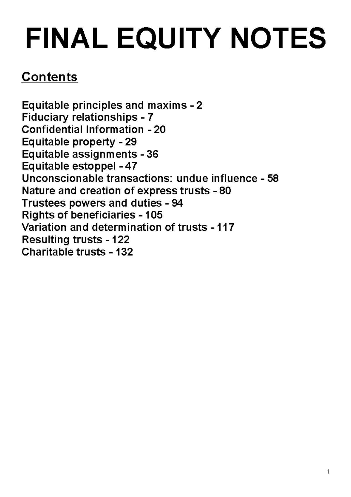Equity and Trusts Exam Notes (LAW 401) - Final Revision Guide - Studocu