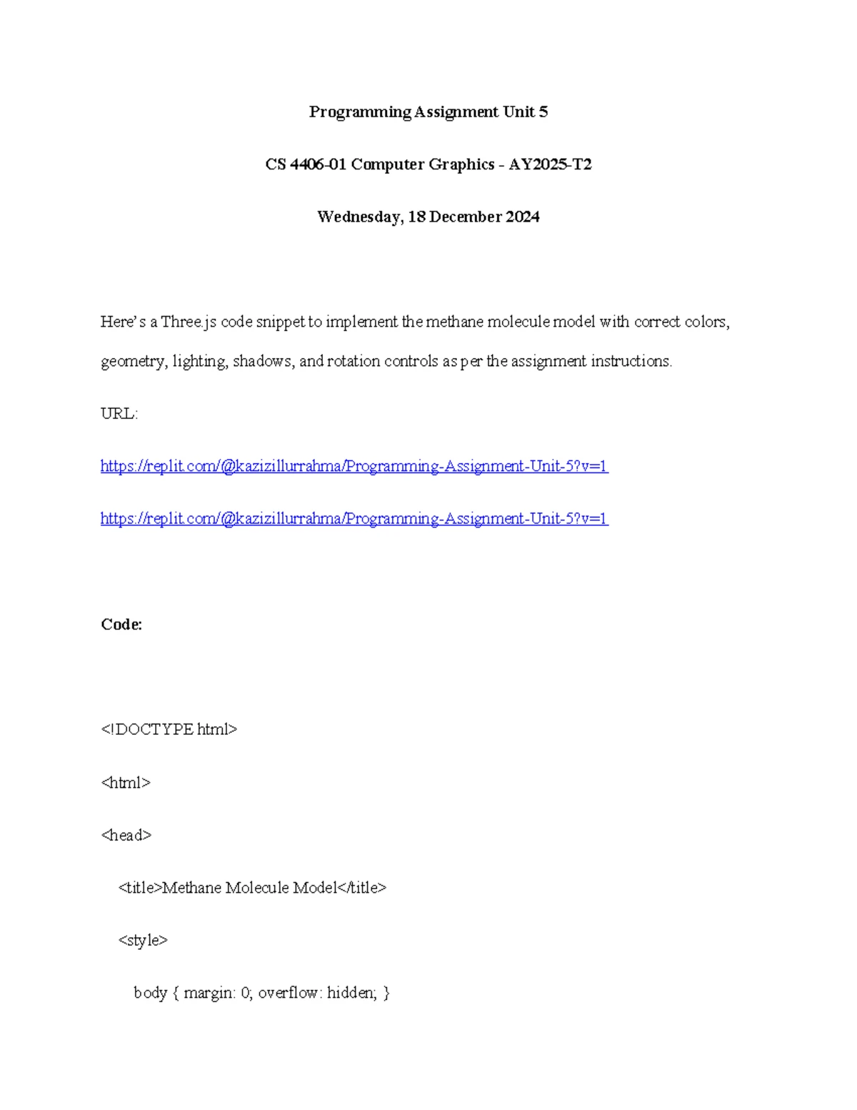 CS 4406-01 Final Programming Assignment Unit 7: 3D Scene with WebGL ...