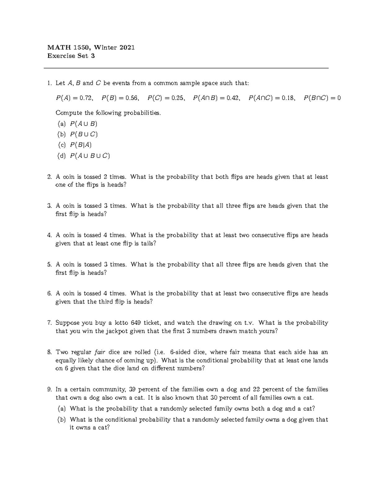 Exercise Set 3 - MATH 1550 - W2021 - MATH 1550, Winter 2021 Exercise ...