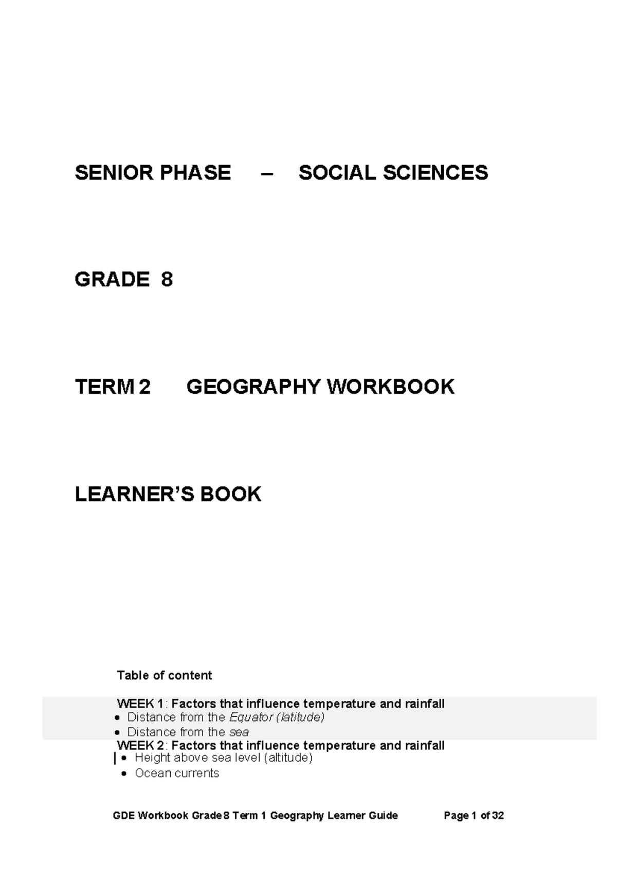 SS GEO G8 TERM 2 Geography Workbook: Factors Influencing Climate - Studocu