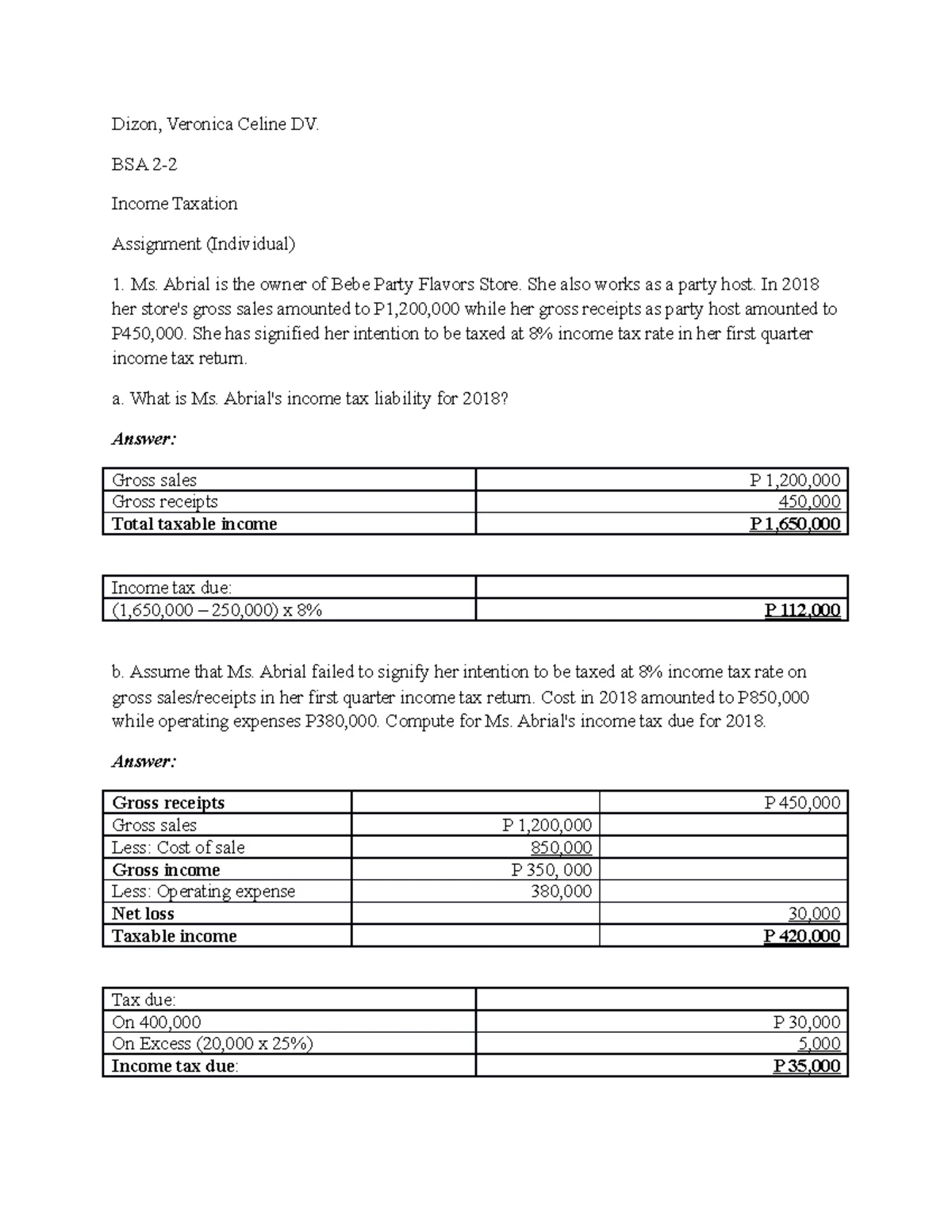 FABM2 Computation of Taxable Income and Tax Due Analysis - Studocu