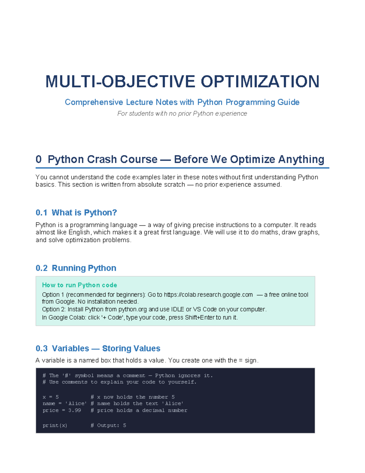Multi Objective Optimization (MOO) Lecture Notes with Python Guide ...