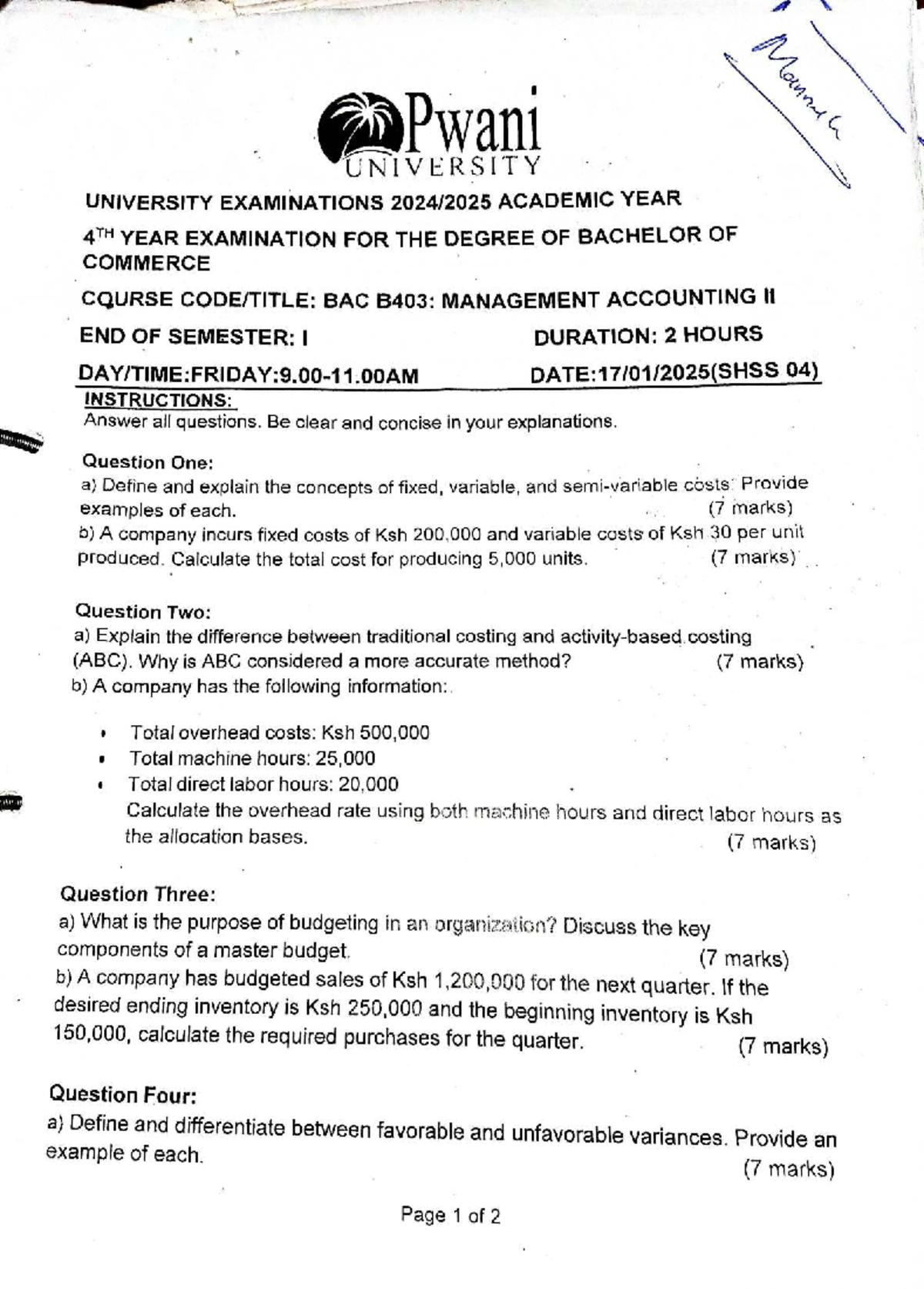 Management Accounting II Exam Notes - Course BAC B403 - Studocu