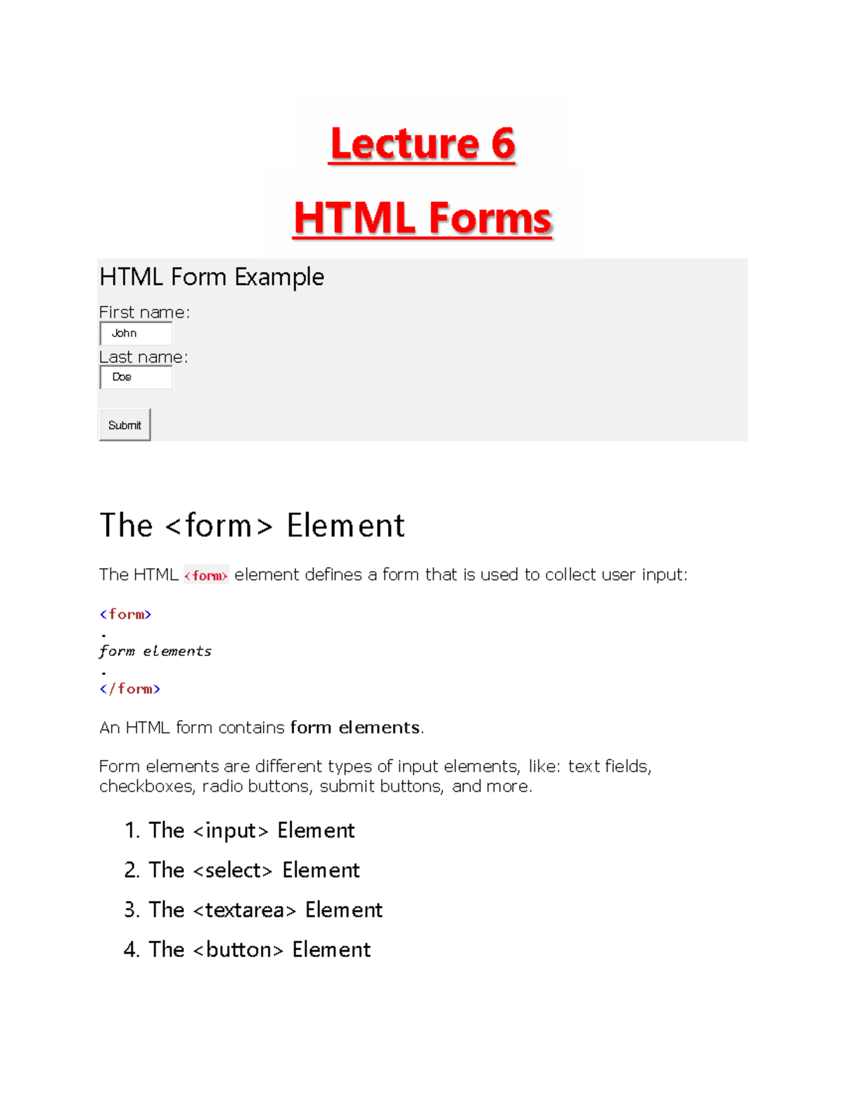 1585400042 - Web Technologies - Lecture 6: HTML Forms & Elements - Studocu
