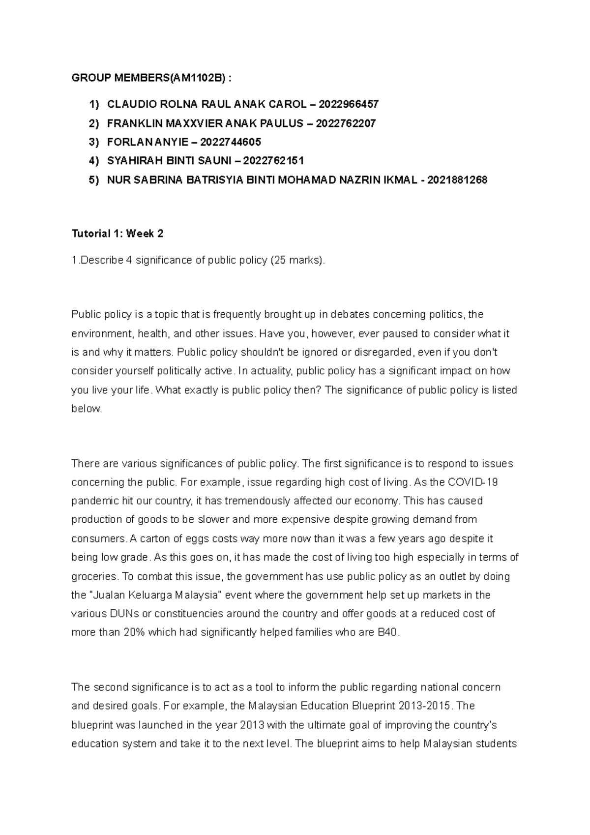 PAD104 Group Tutorial: Significance of Public Policy and Key Actors ...