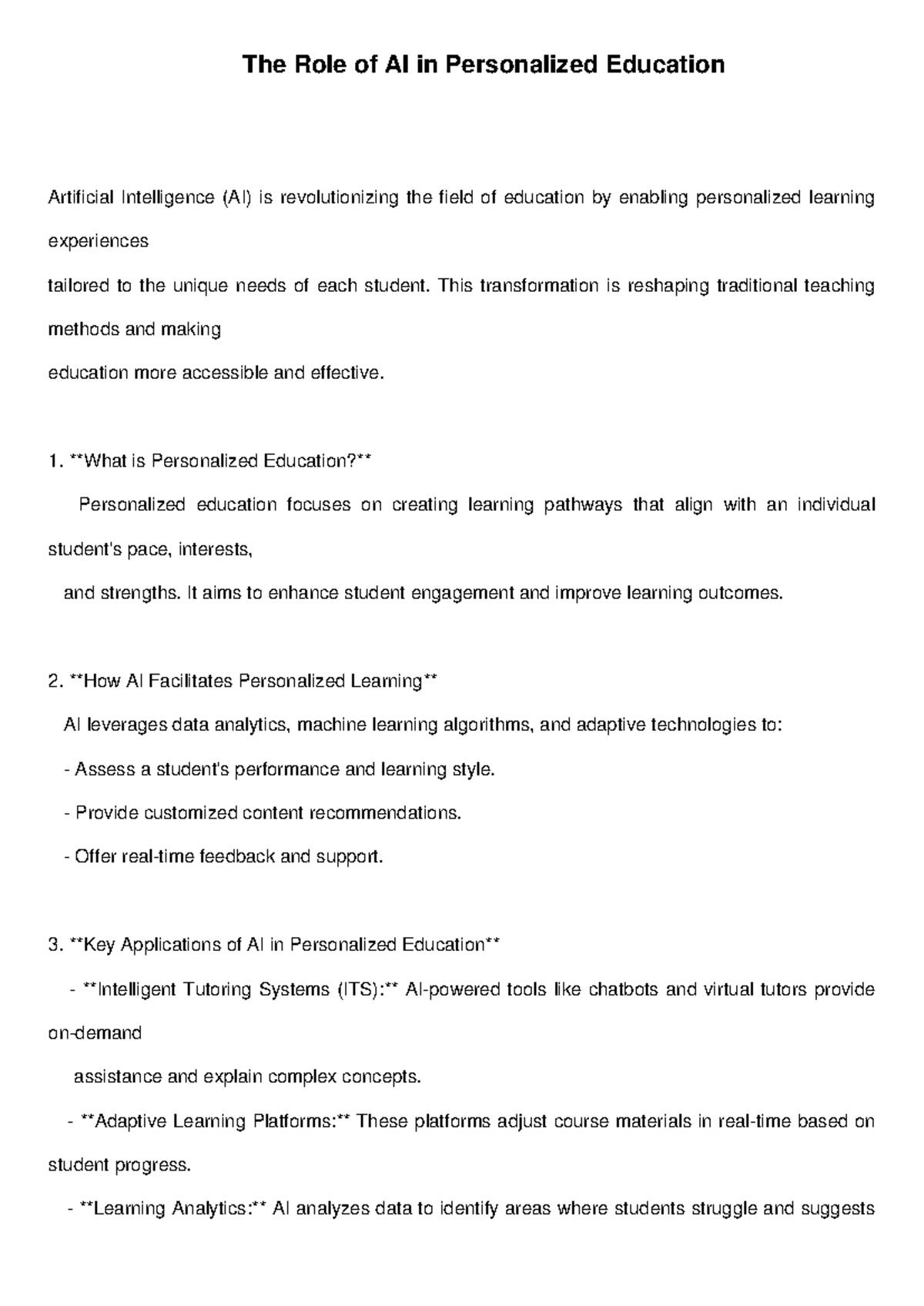 The Role of AI in Personalized Education - The Role of AI in ...