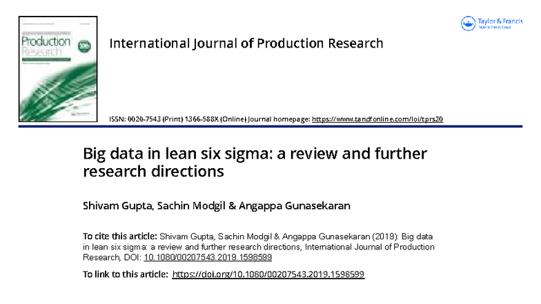 Big Data in Lean Six Sigma: A Comprehensive Review and Future ...