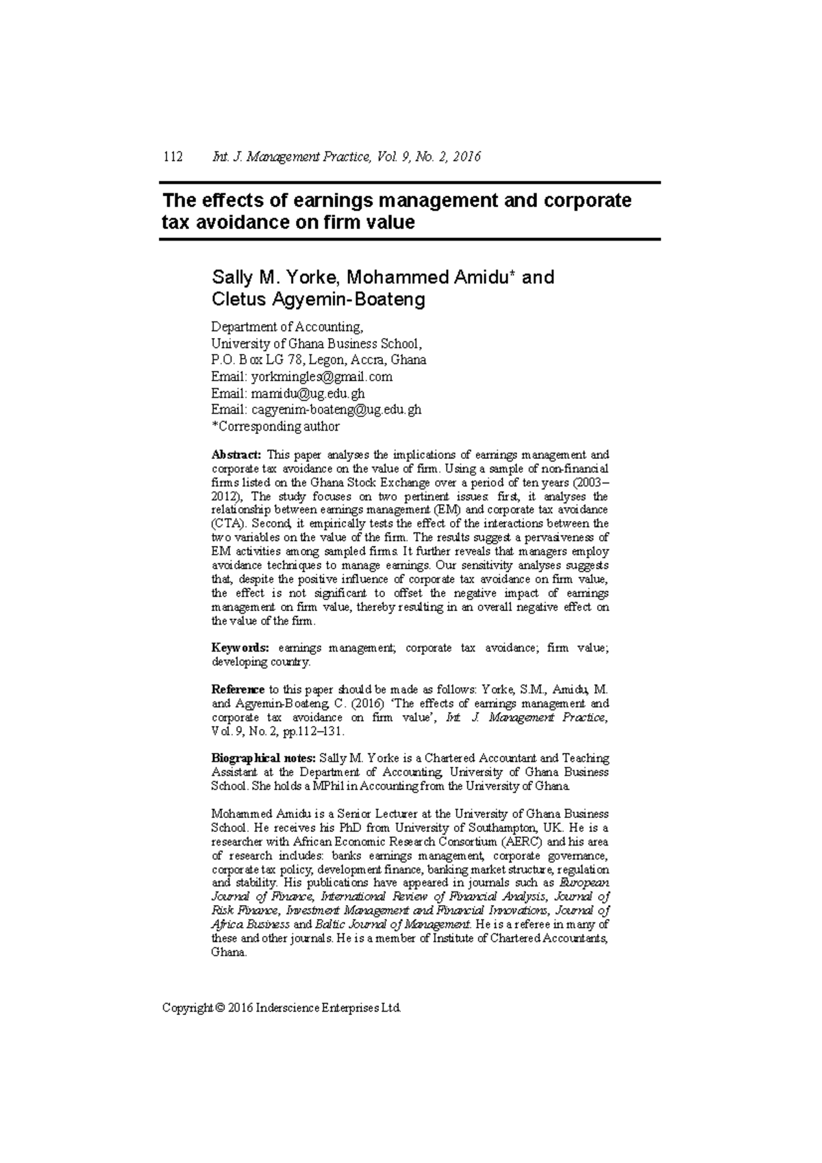The Impact of Earnings Management and Tax Avoidance on Firm Value - Studocu