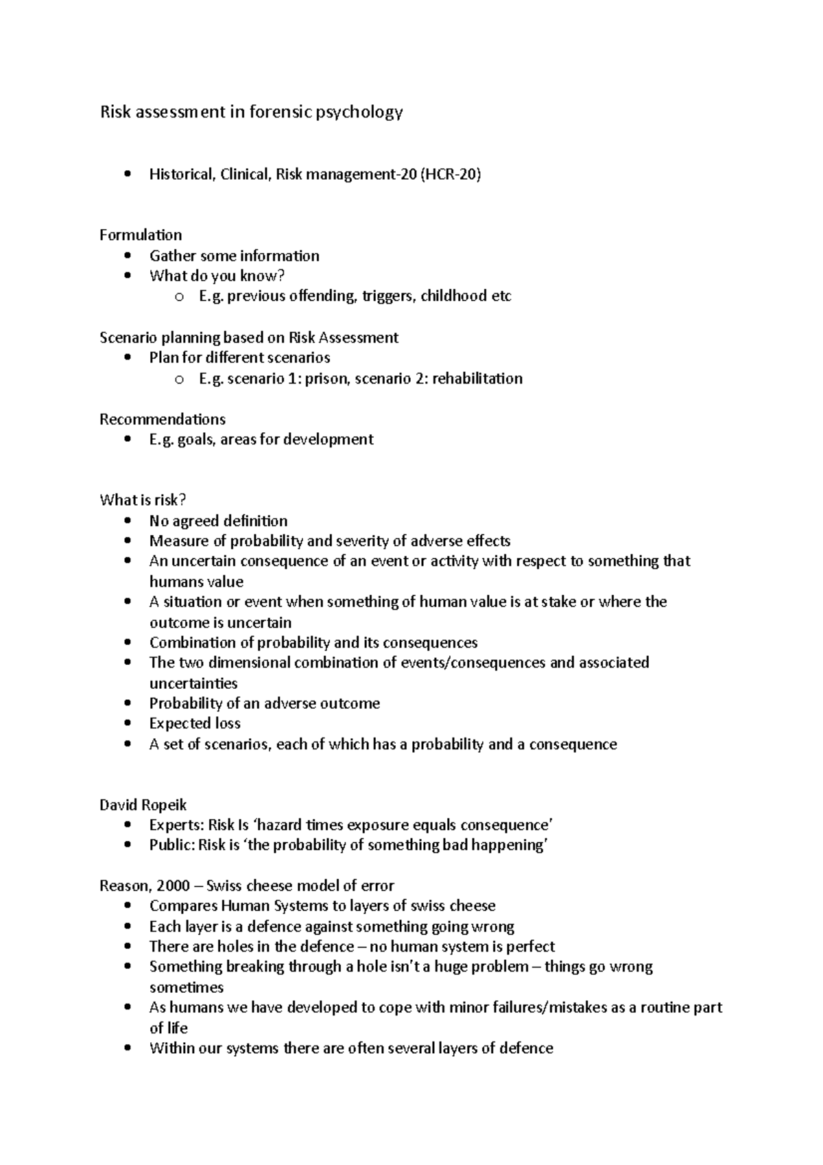 Risk Assessment in Forensic Psychology (L1) - Key Concepts and Models ...