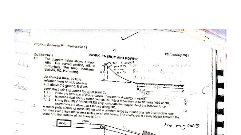 Physics P1 Gr 12 FS: Work, Energy & Power Practice Material - Studocu
