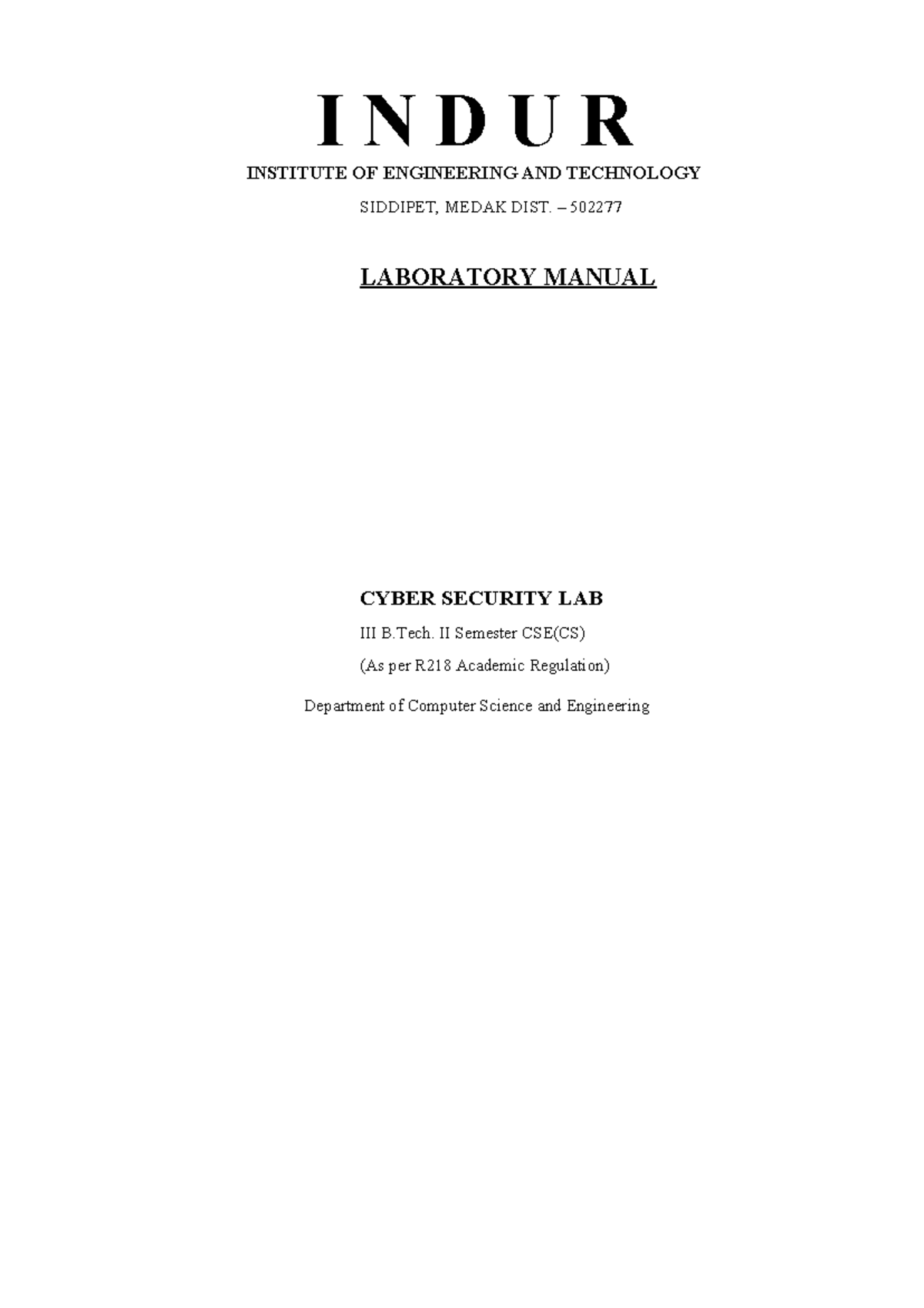 Cyber Security Lab Manual for III B.Tech. CSE II Sem (R218) - Studocu