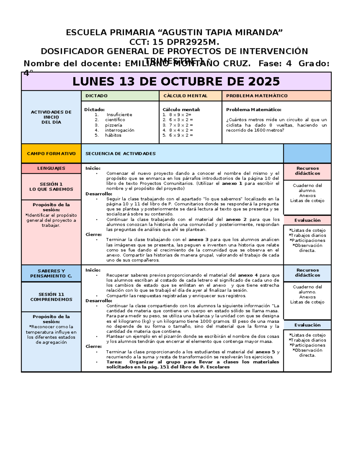4° SEM7 PLANEACIÓN DE PROYECTOS ESCOLARES 2025-2026 - Studocu