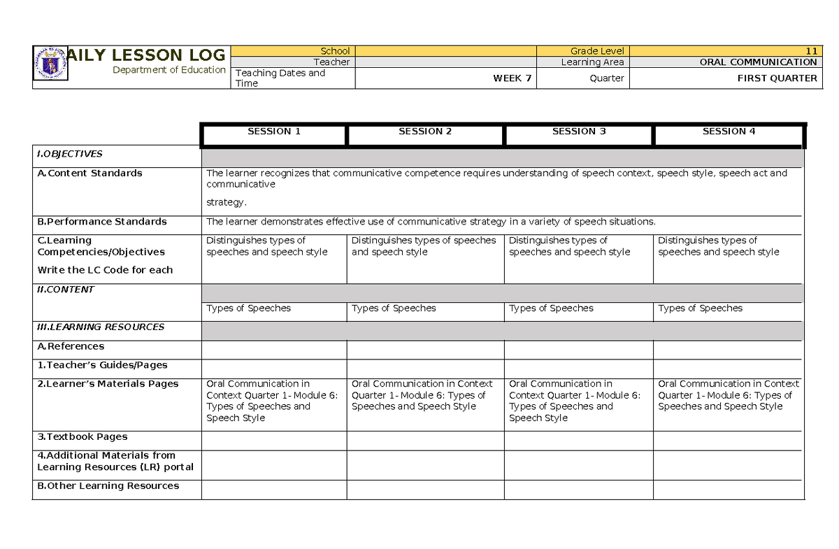 OC Q1 W7 - Oral Communication Lesson Plan and Activities - Studocu