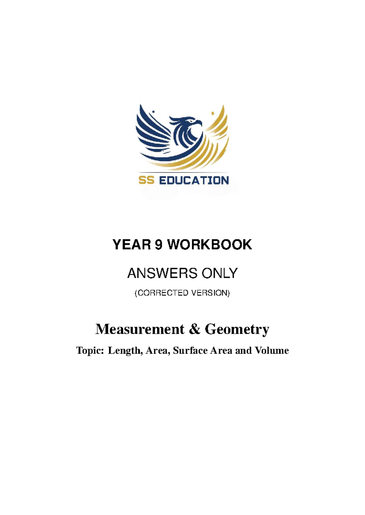 YEAR 9 MATHS WORKBOOK ANSWERS: LENGTH, AREA, SURFACE AREA & VOLUME ...