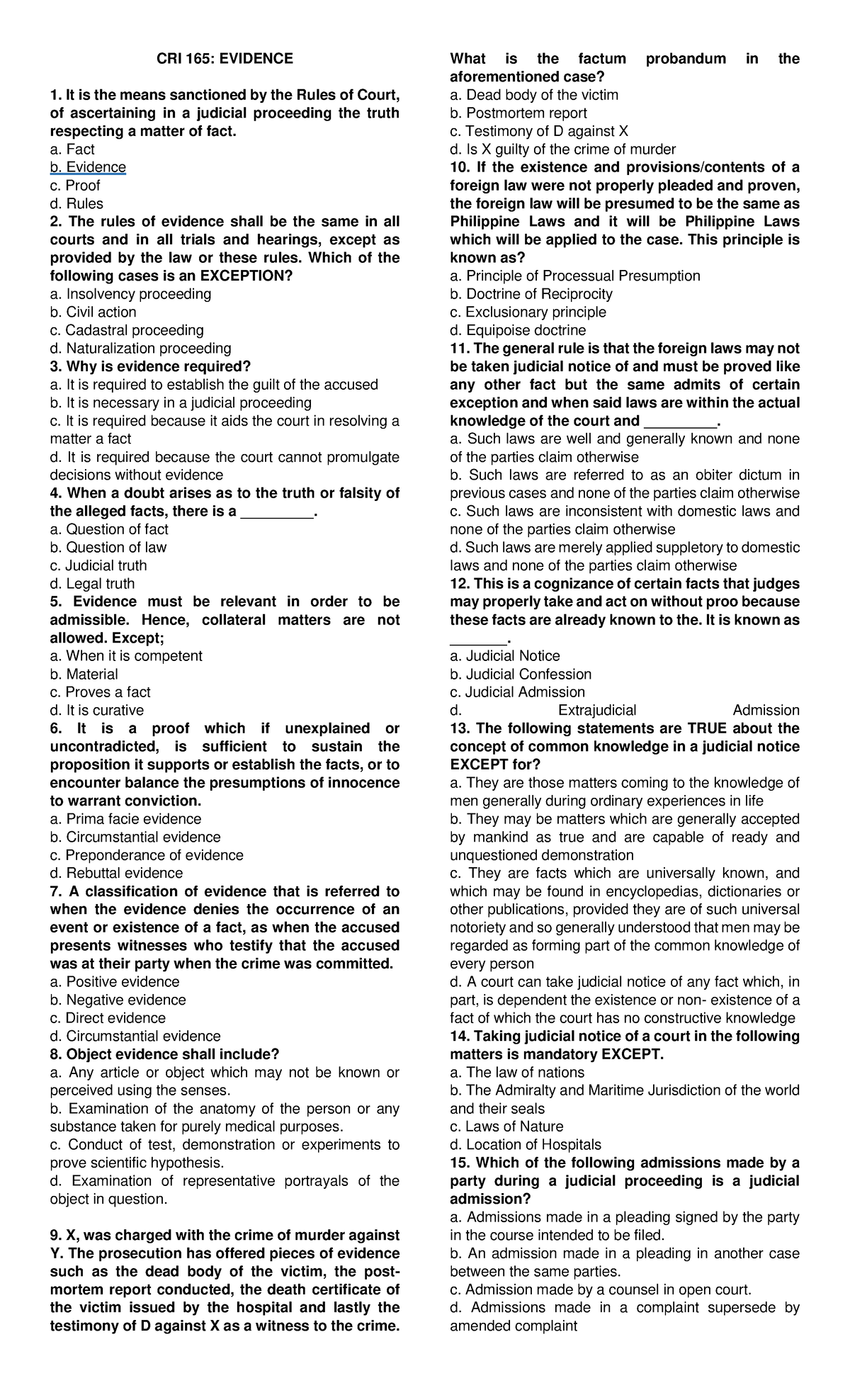 CRI 165 CFE - Comprehensive Evidence Reviewer & Study Notes - Studocu