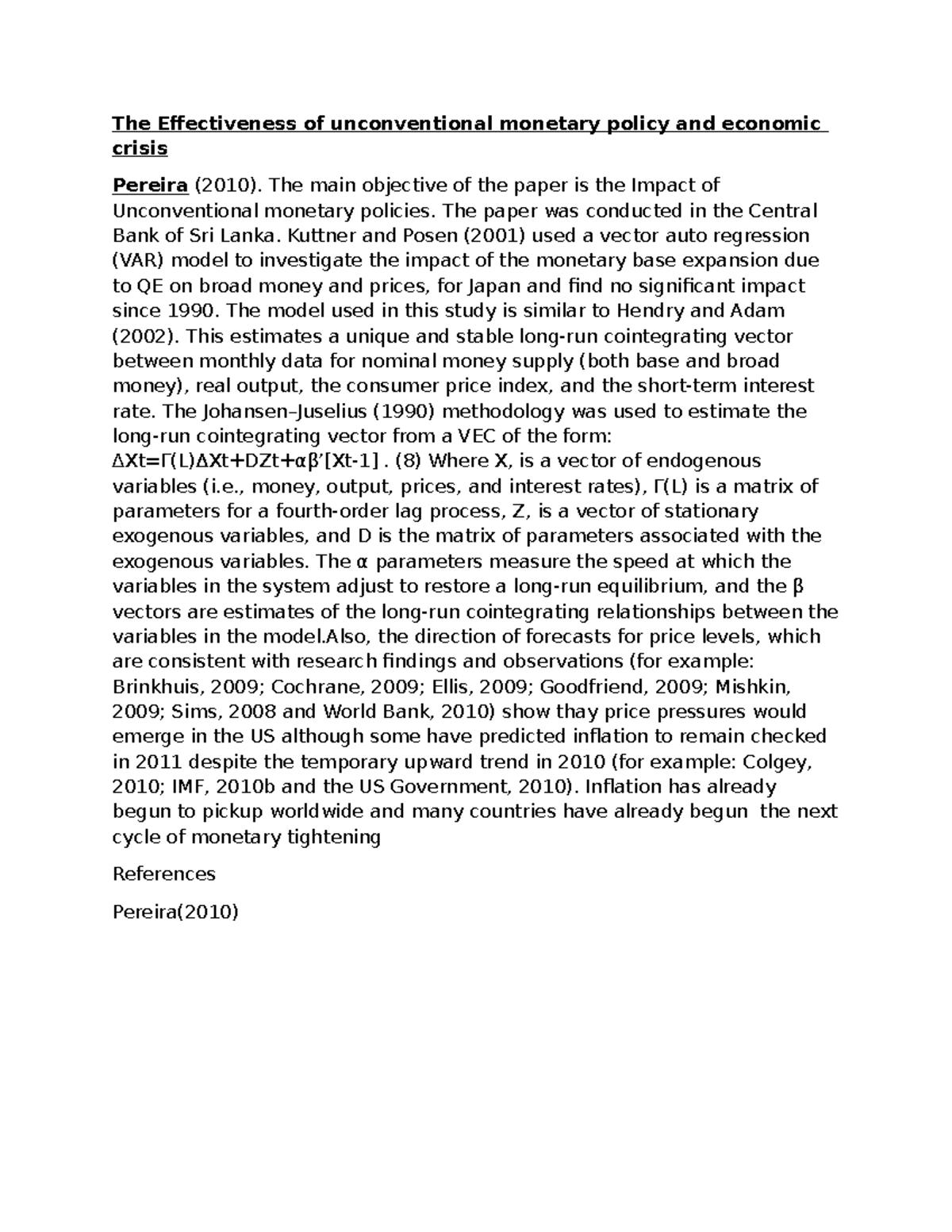 The Impact of Unconventional Monetary Policy on Economic Crisis: A ...