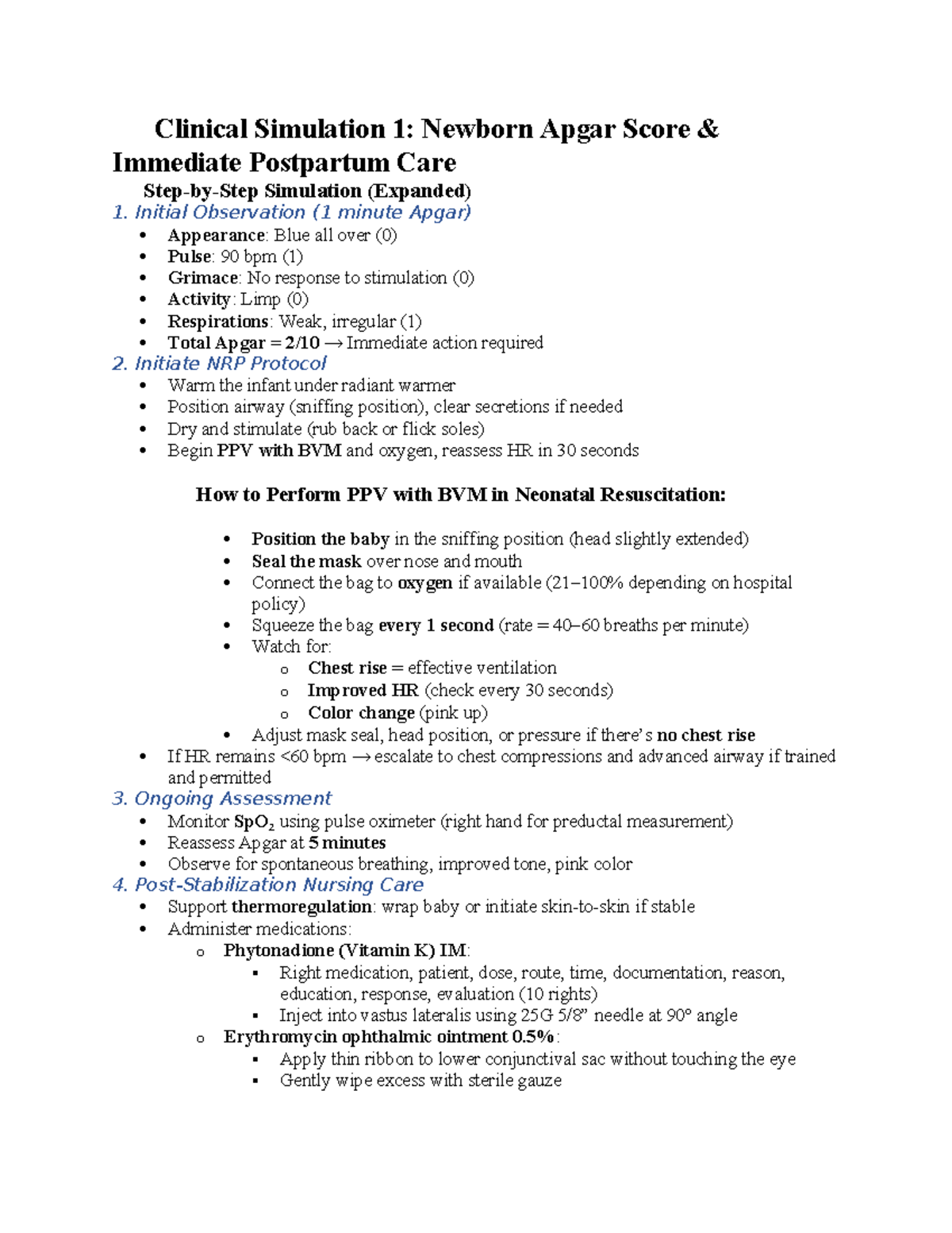 Clinical Simulation 1: Newborn Apgar Score & Immediate Care Guide - Studocu