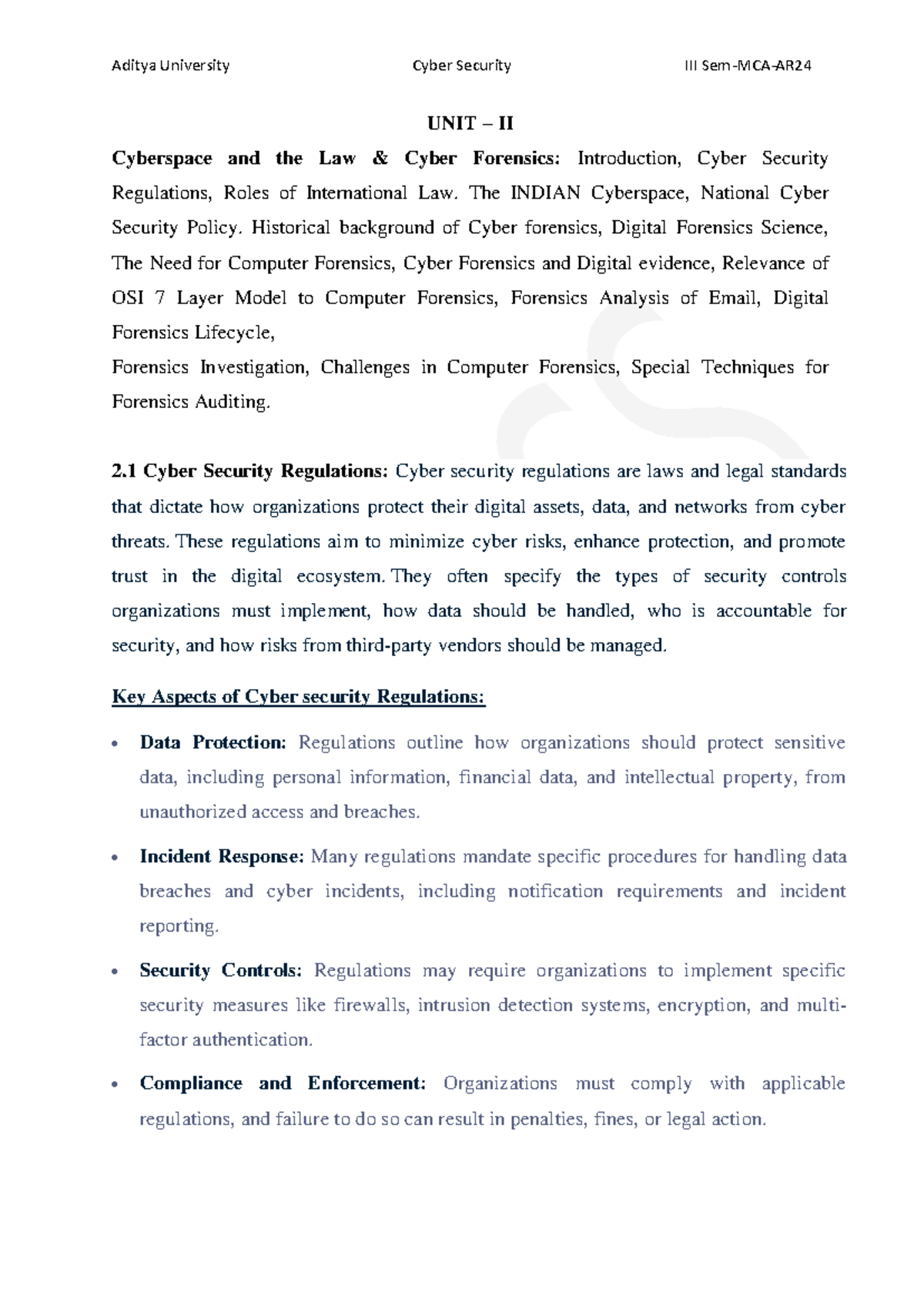 Aditya University Cyber Security UNIT II: Cyberspace Law & Cyber ...