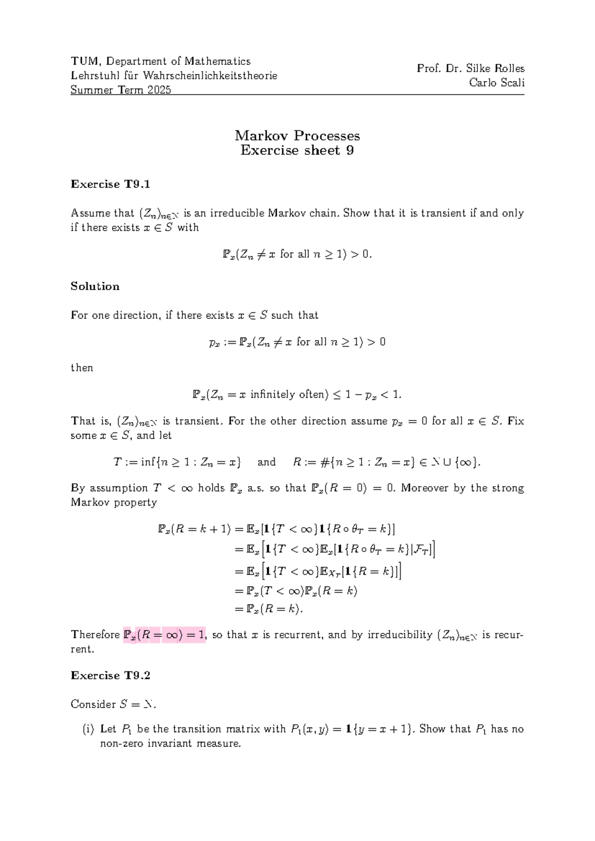 Markov Processes Lecture Notes (MA4408) - Summer Semester 2025 - Studocu