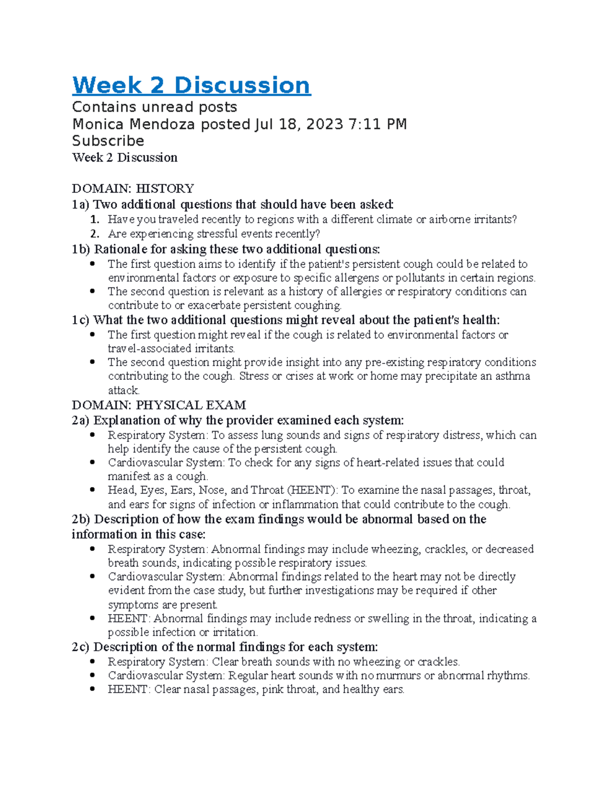 Week 2 Discussio 1 Reply - Week 2 Discussion Contains unread posts ...