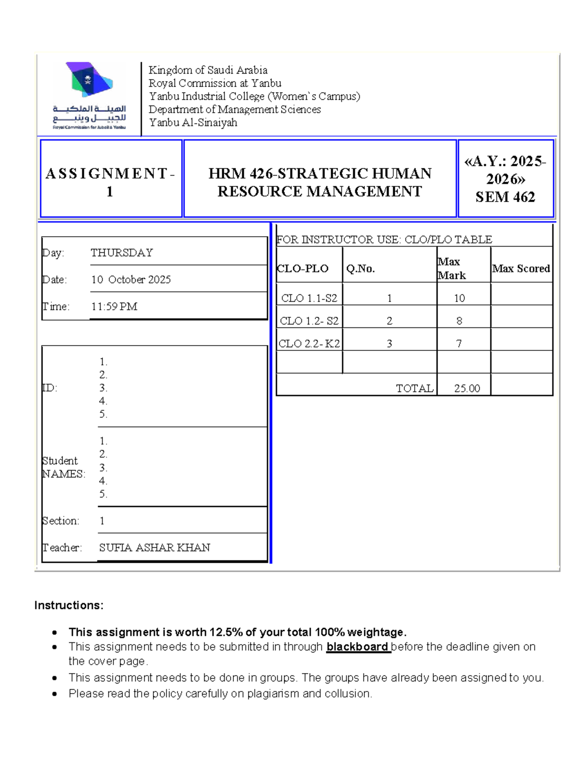 Assignment 1 - HRM SEM 462: Group Case Study Analysis - Studocu