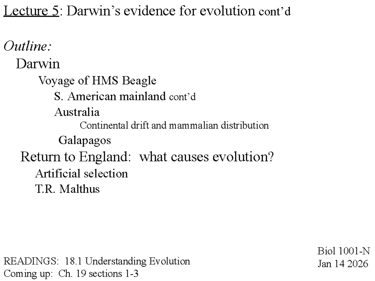 Lecture 5: Evidence for Evolution - Darwin's Insights and Readings ...