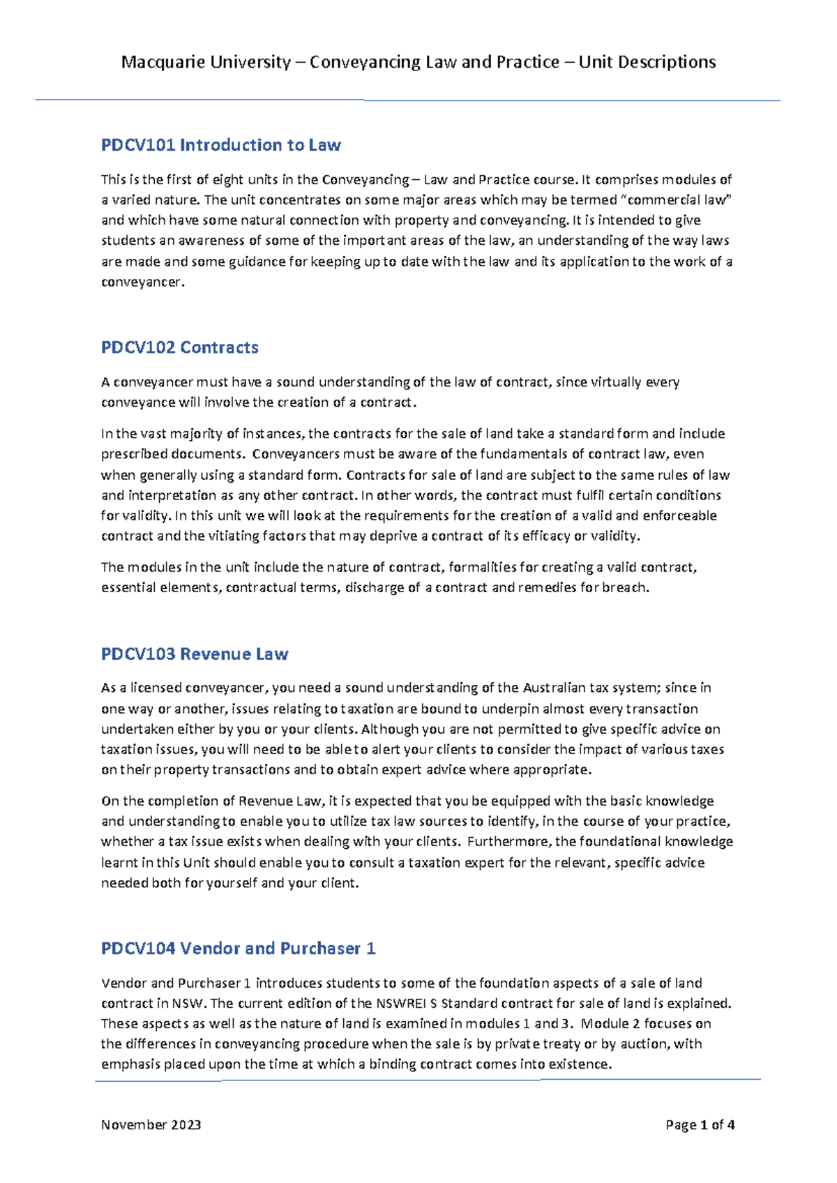 Conveyancing Law & Practice Units Overview for PDCV101-105 (2024) - Studocu