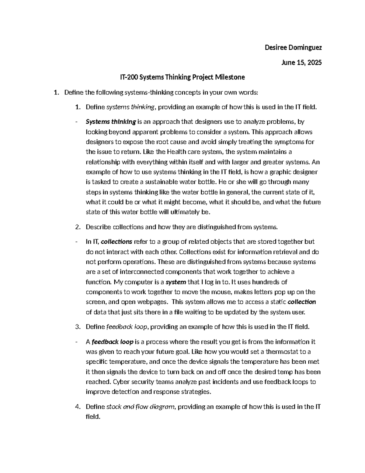 IT 200 Systems Thinking Project Milestone 1: Key Concepts Explained ...
