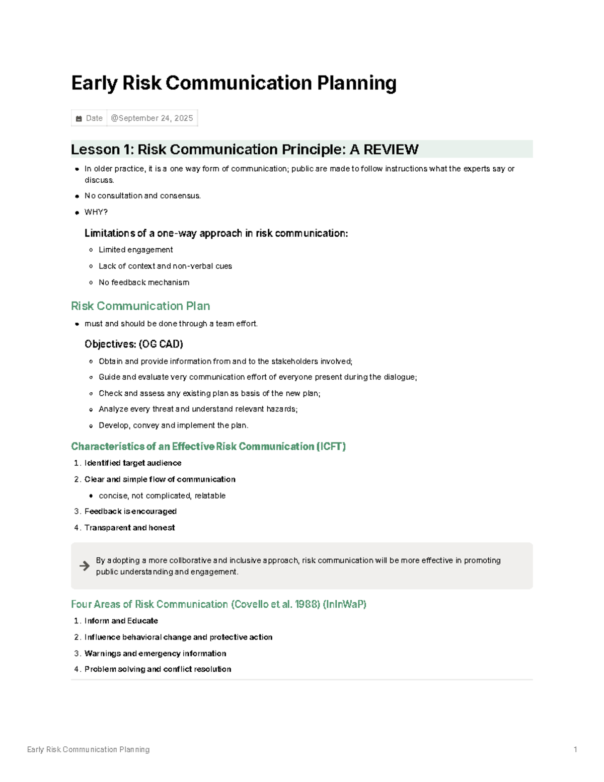 RDHC - Early Risk Communication Planning: Principles & Strategies - Studocu
