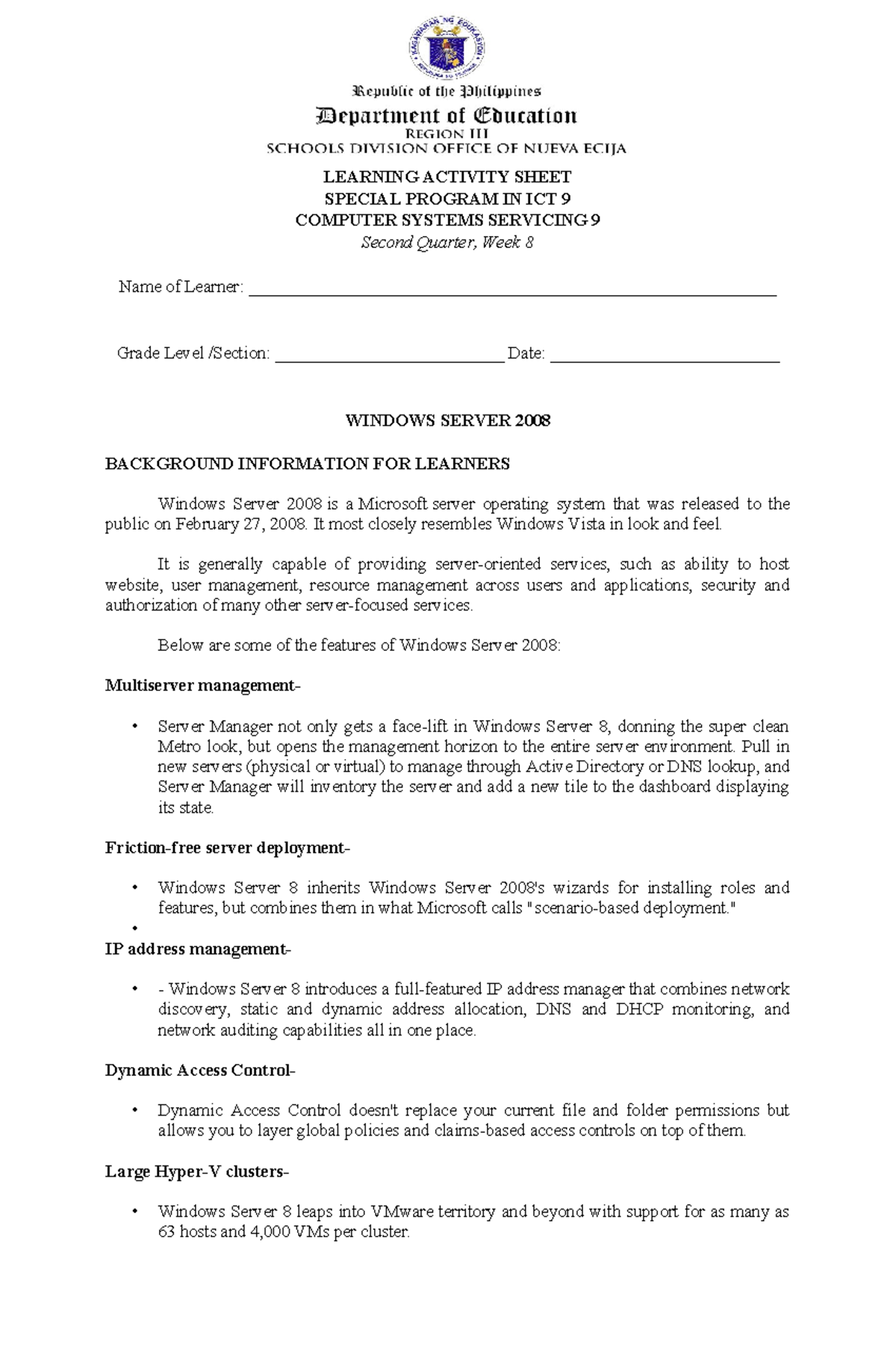 Q2 - Css - LEARNING ACTIVITY SHEET SPECIAL PROGRAM IN ICT 9 COMPUTER ...