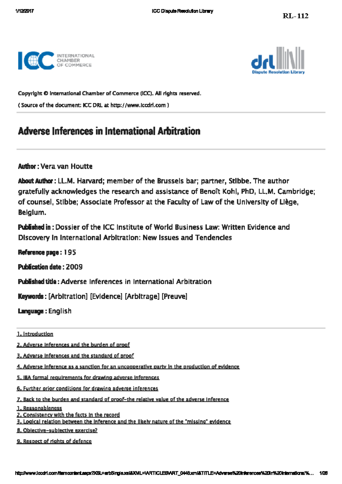Adverse Inferences in International Arbitration: ICC DRL Insights - Studocu