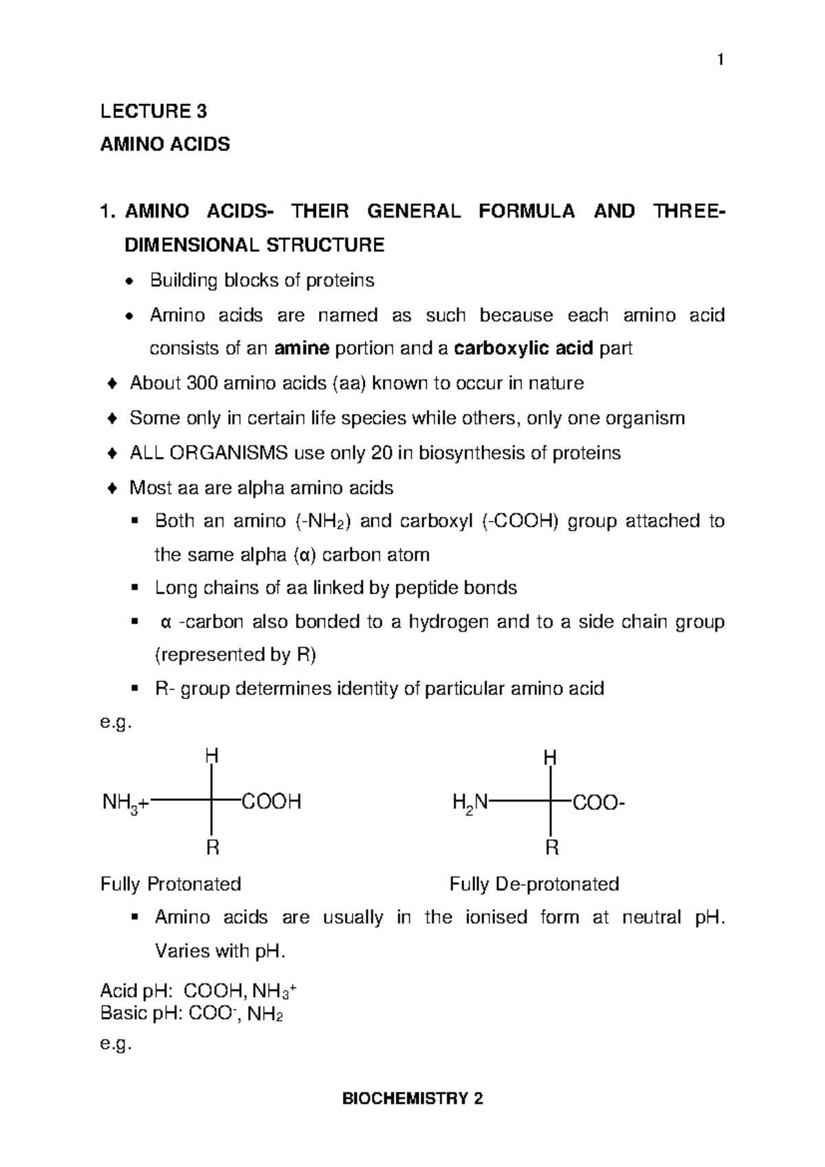 Biochem 2: Lecture 3 - Amino Acids and Their Structures - Studocu
