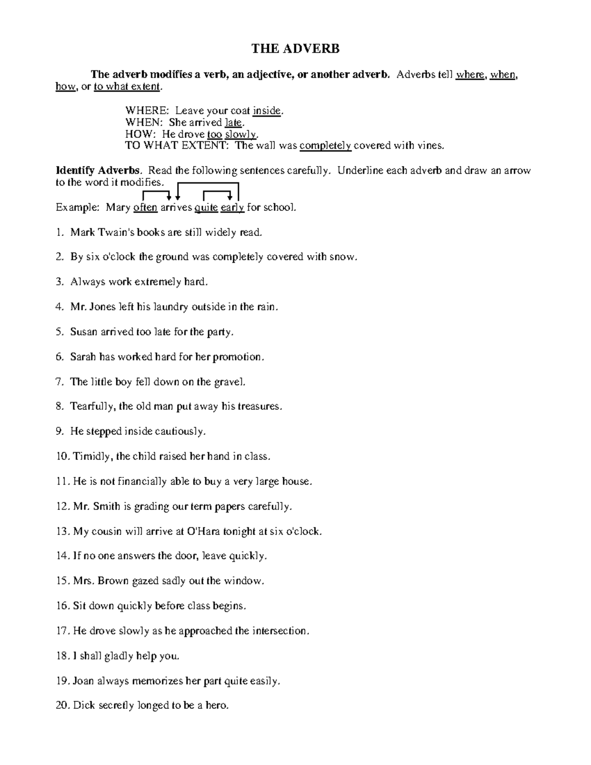 Adverb Identification Exercise: Modifiers & Their Functions - Studocu