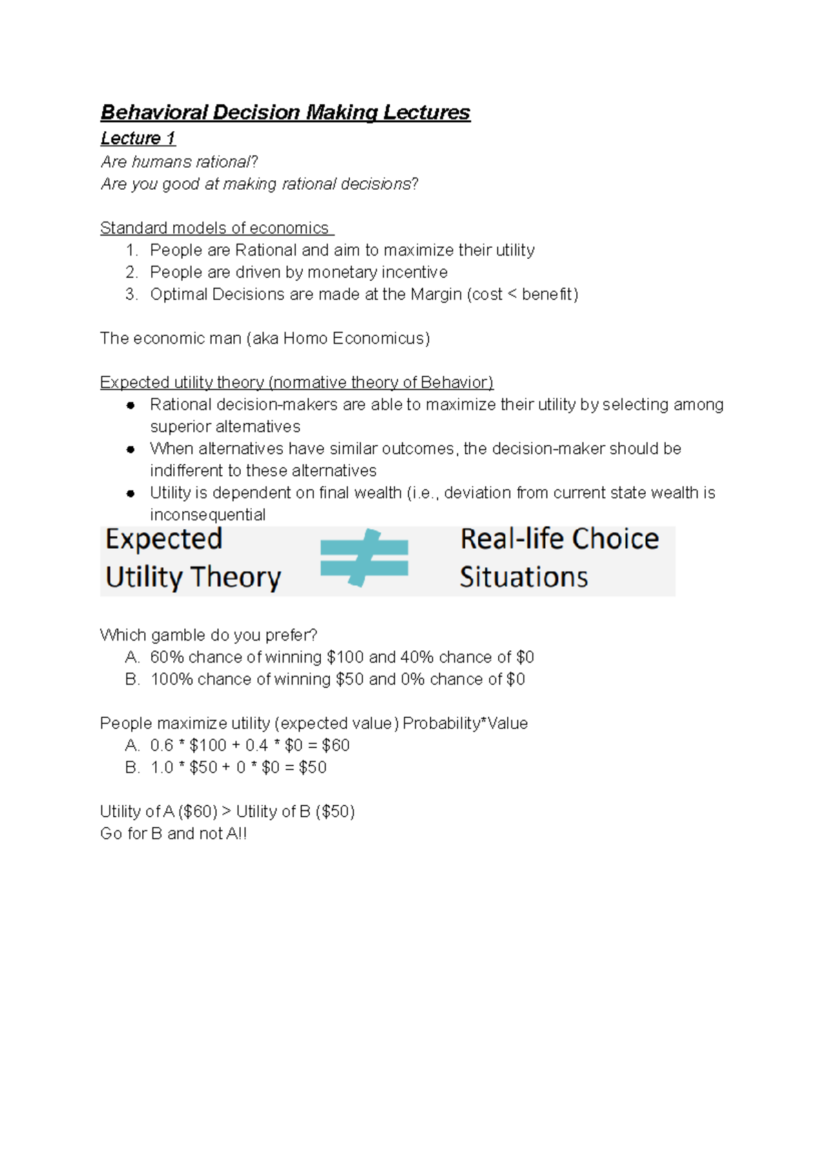 Behavioral Decision Making Lecture Notes (Course Code: BDM101 ...