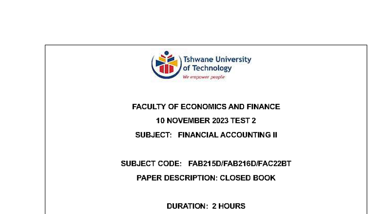 FAB215D & FAB216D Financial Accounting II Test 2 Notes - T2 2023 - Studocu